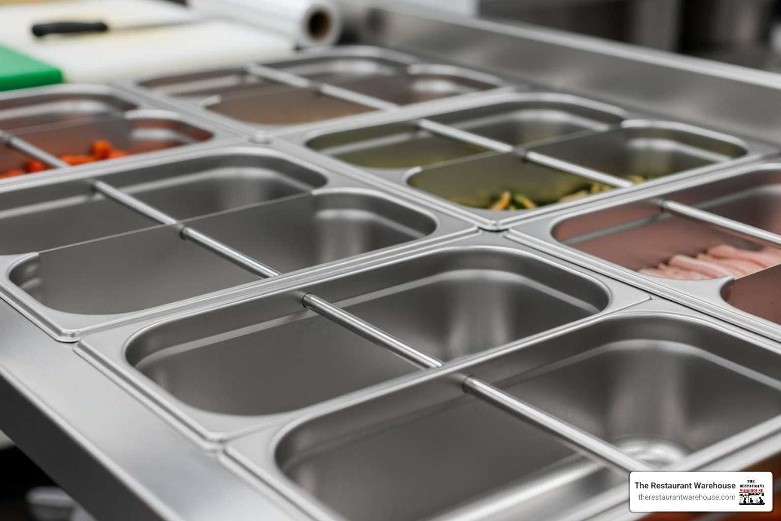 various food pans and divider bars - 48 inch pizza prep table