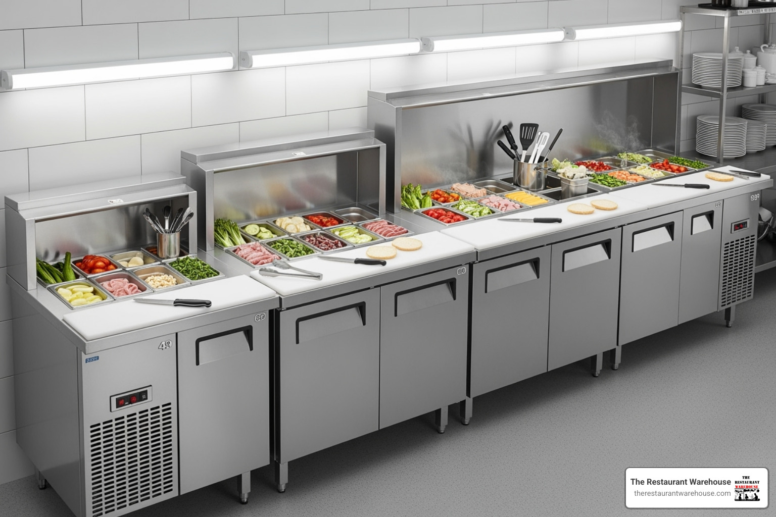 various sandwich prep tables in different sizes - sandwich station cooler