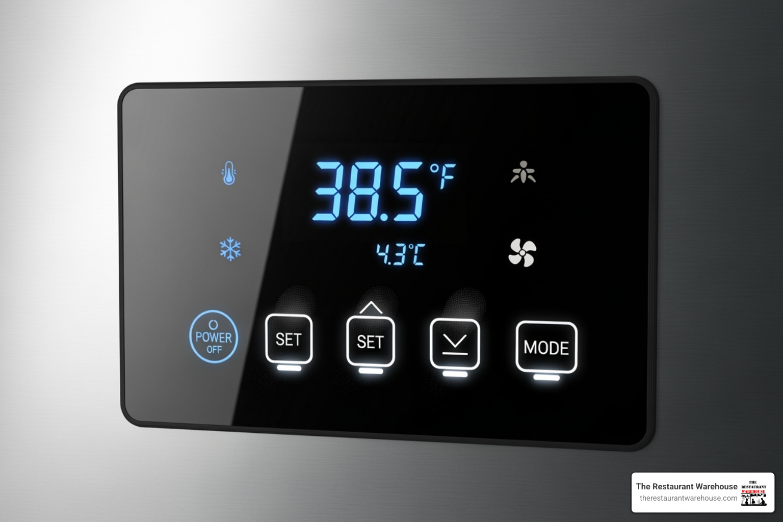 digital temperature control panel on a modern reach-in refrigerator - reach in fridge commercial