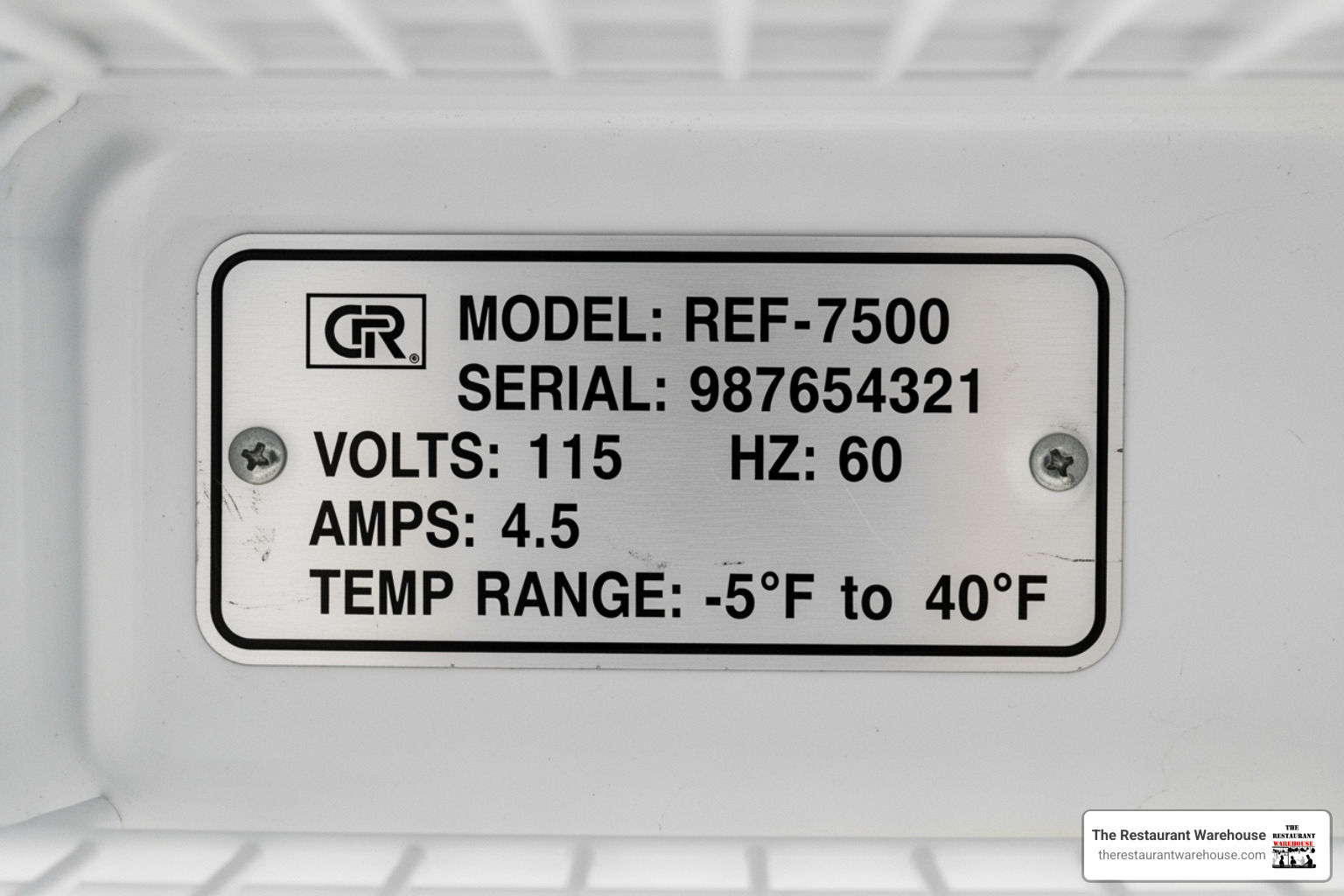data plate inside an Atosa refrigerator - atosa commercial refrigerator shelves