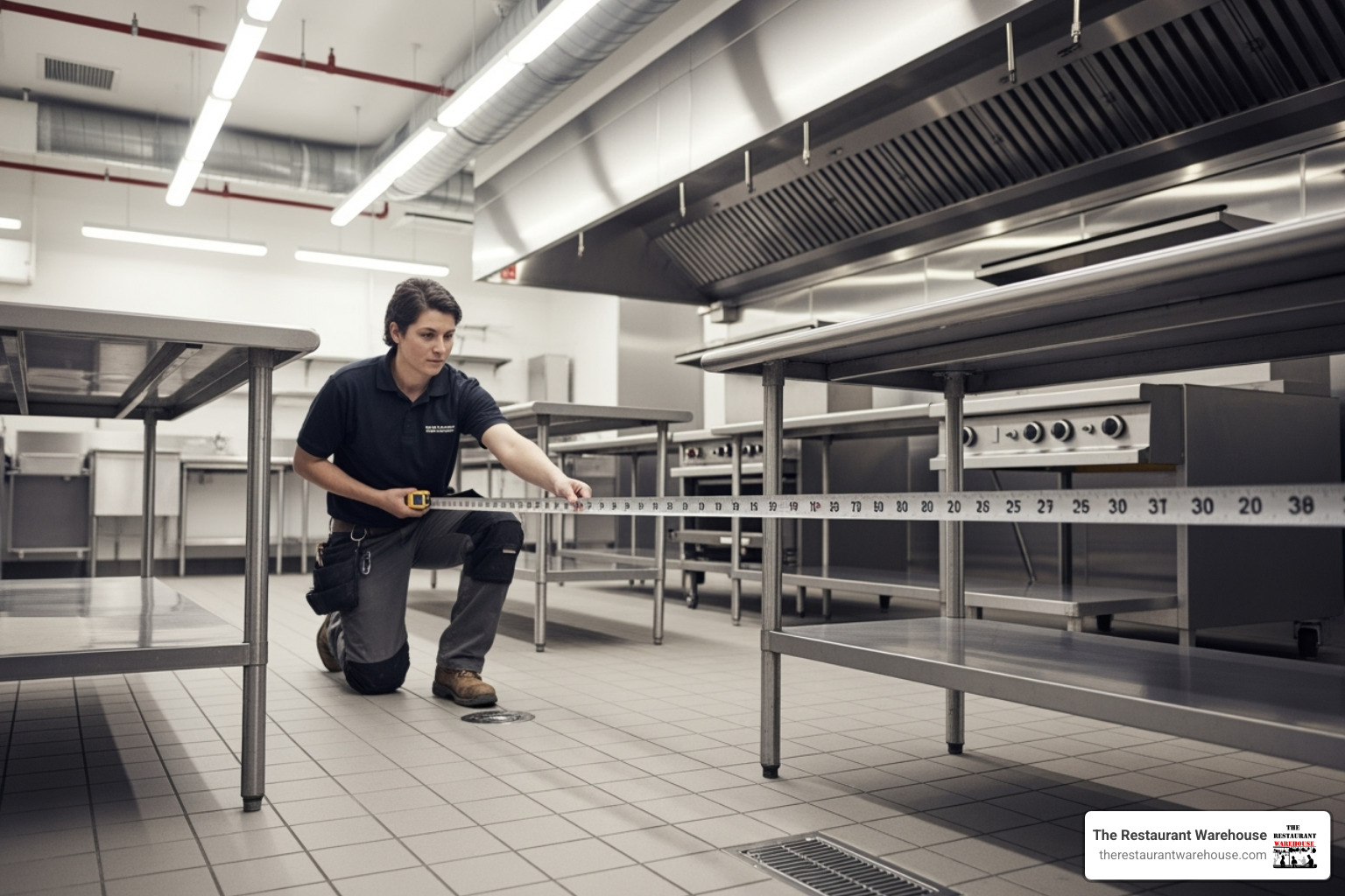 person measuring space for prep table - prep station person measuring space for prep table - prep station