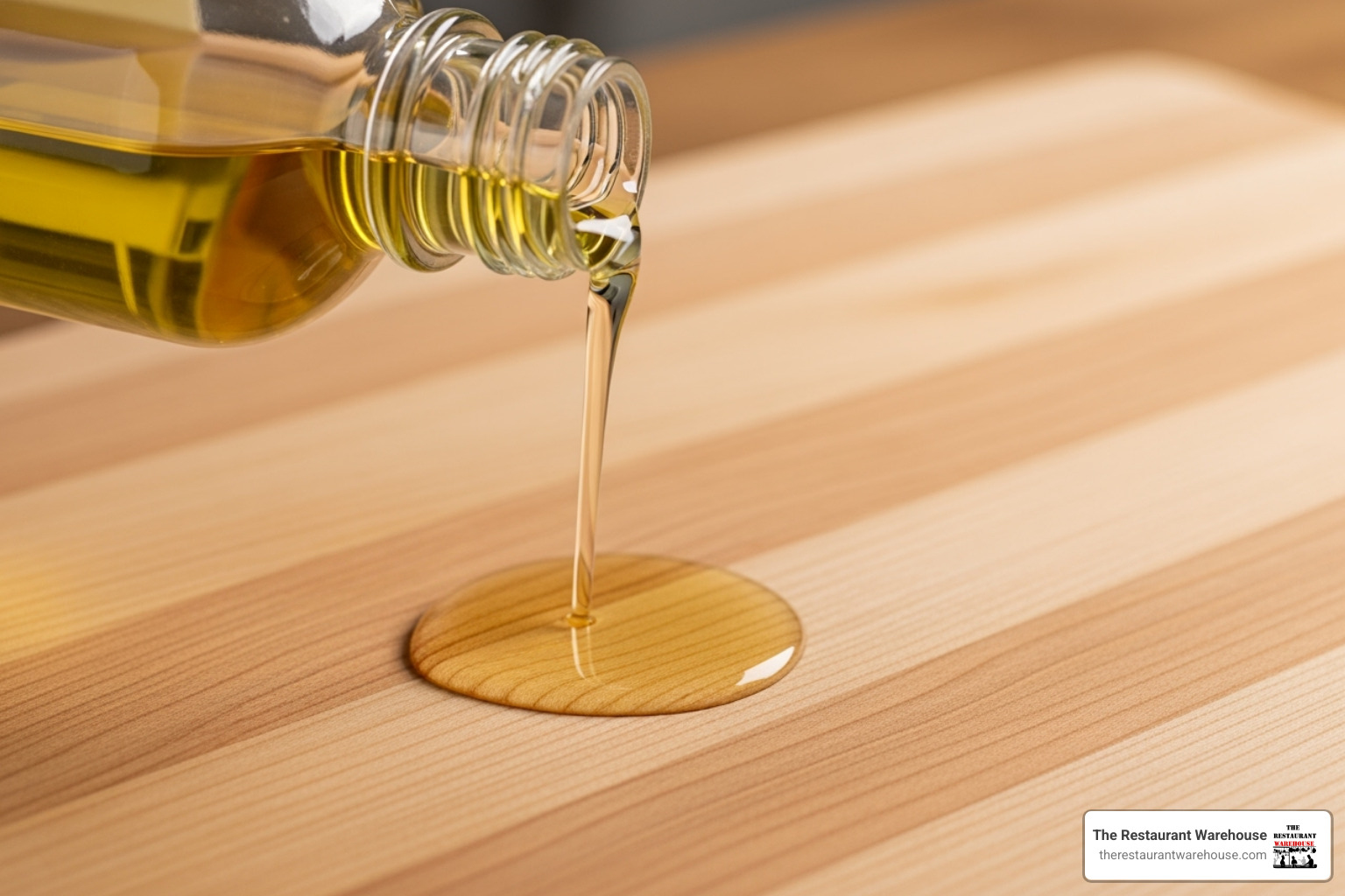 food-grade mineral oil being poured onto a new, dry wooden cutting board - Cutting board prep