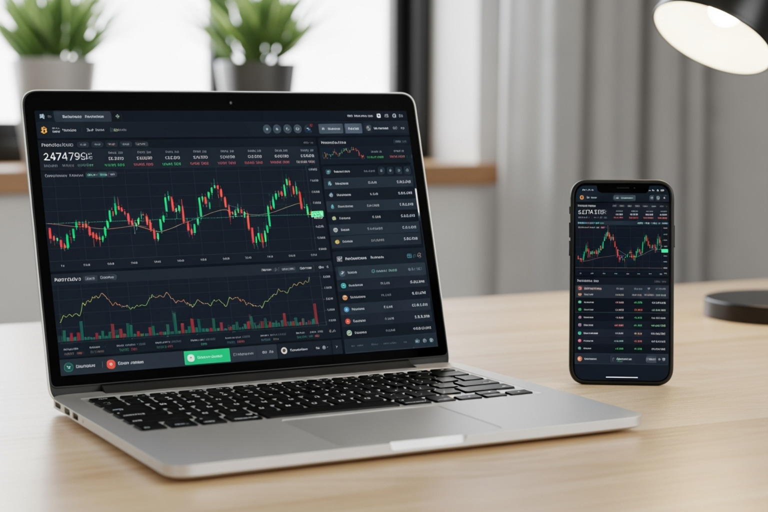 showcasing the user interface of a trading platform on a laptop and mobile phone - crypto 30x .com