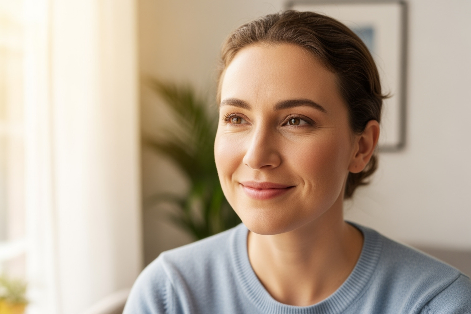 A person smiling with a peaceful expression, symbolizing financial peace of mind. - traceloans.com