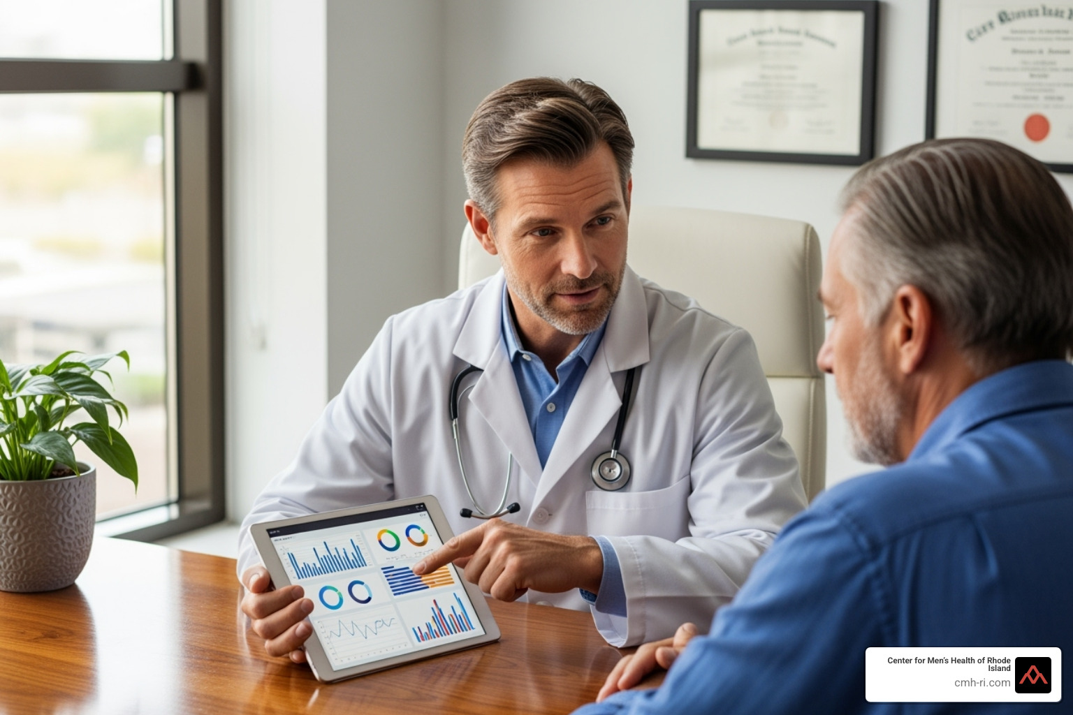 A doctor and patient reviewing test results together. A doctor and patient reviewing test results together.