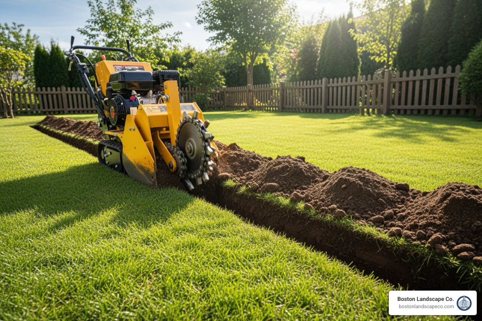 Trenching machine in action - cost to install irrigation system