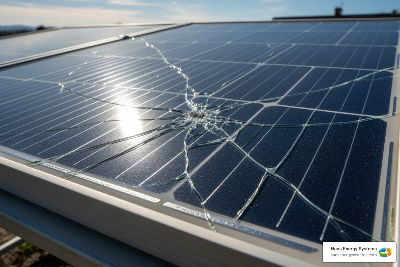 Image of a solar panel with a visible crack on its surface - solar energy repair near me