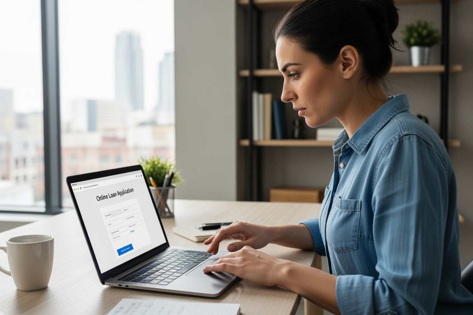 a business owner using a laptop to apply for a loan -  traceloans.com business loans