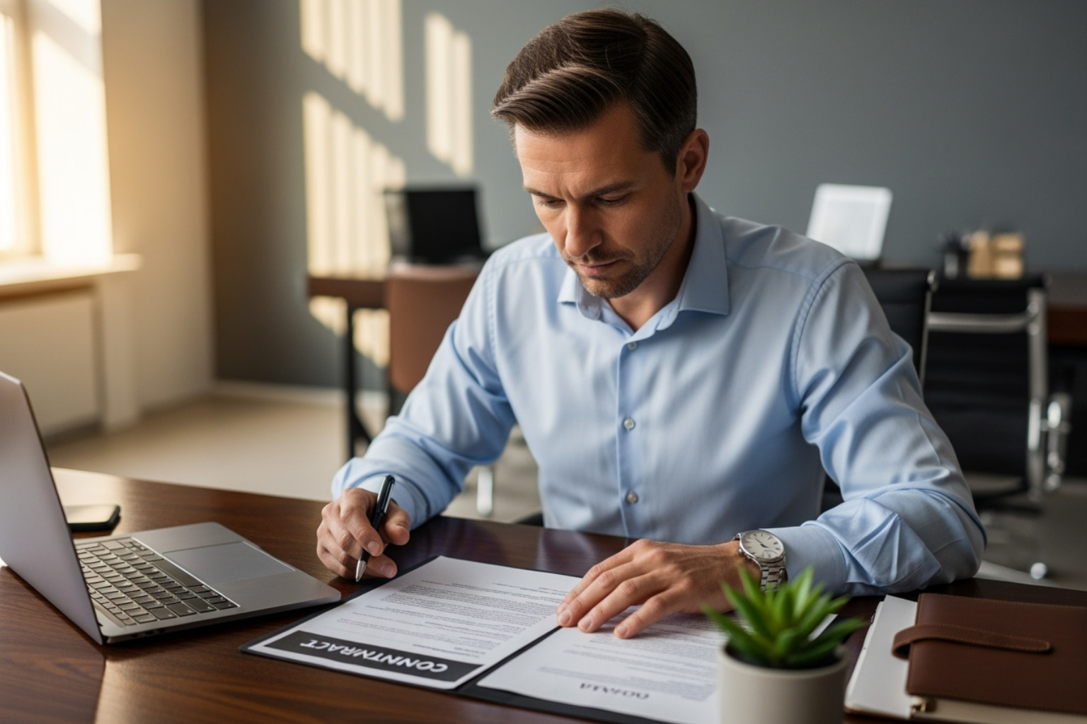 a business owner reviewing a loan contract carefully -  traceloans.com business loans