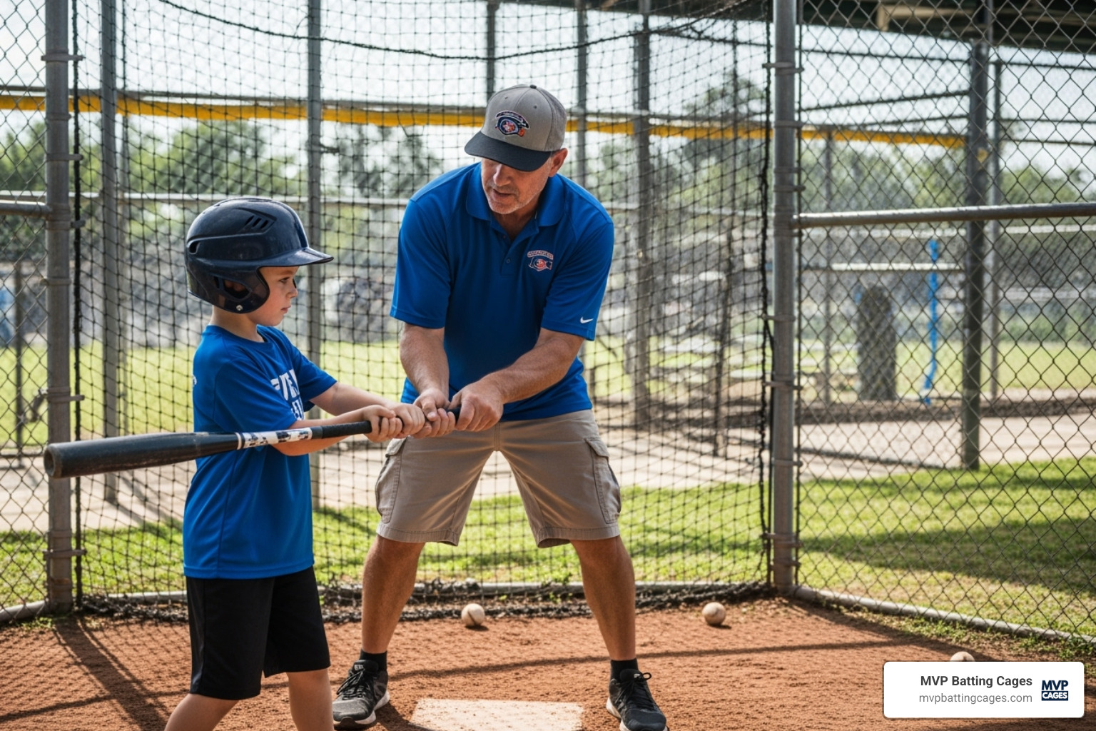 coach providing one-on-one instruction - nearest batting cage