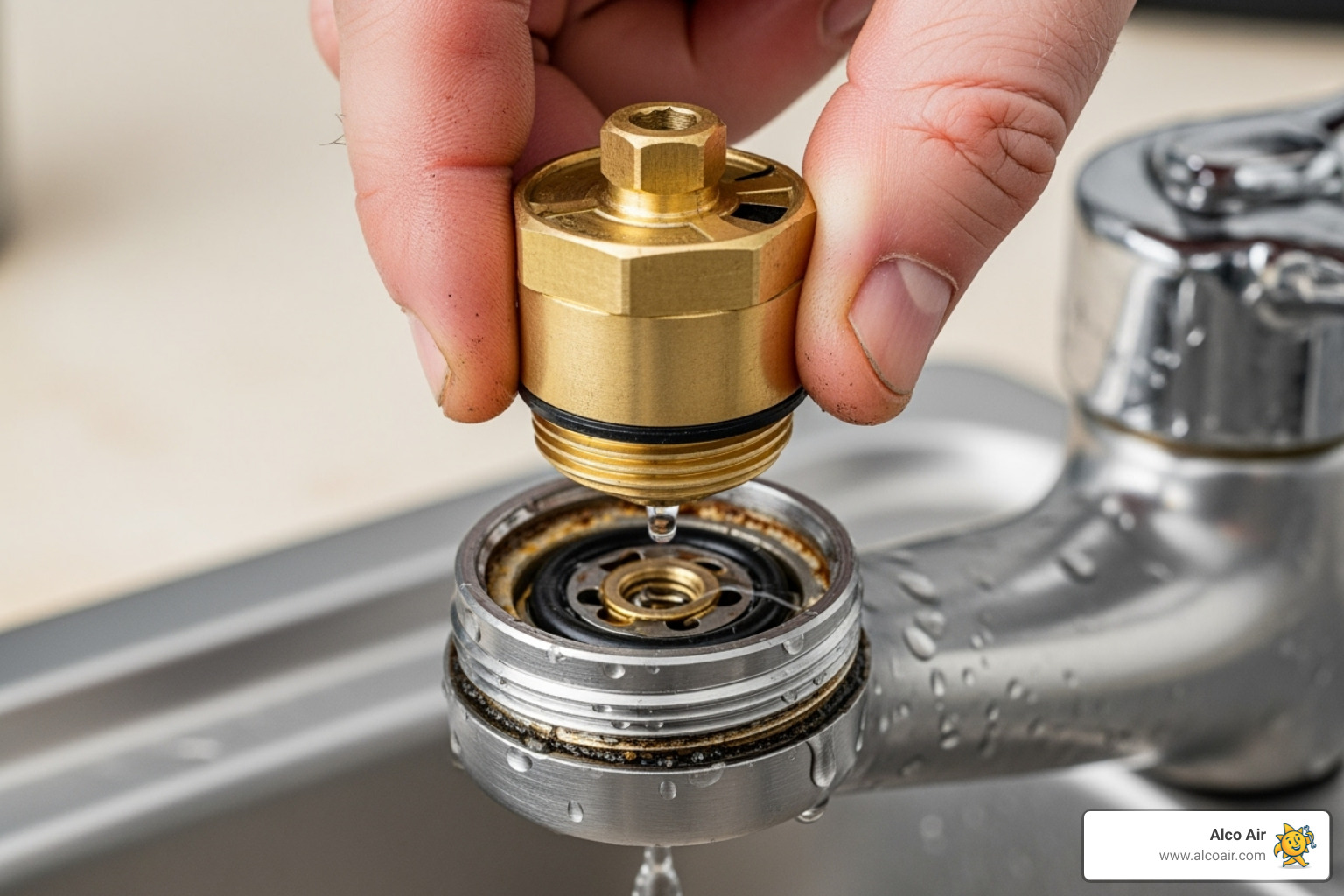faucet cartridge being pulled out - Leaky faucet repair
