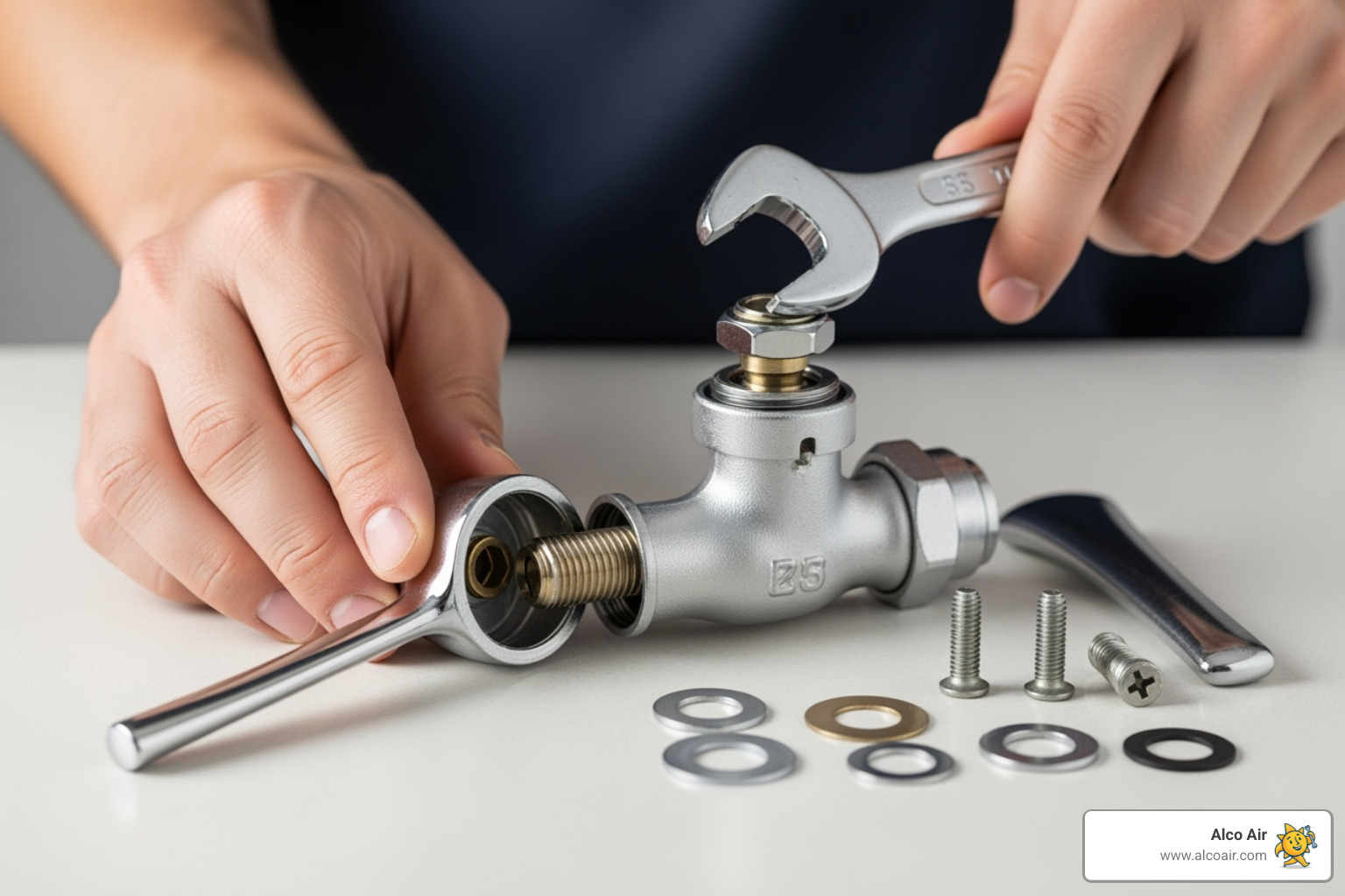 compression faucet being disassembled - Leaky faucet repair