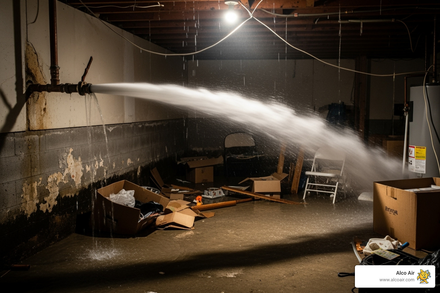 burst pipe spraying water - 24 hours plumbers