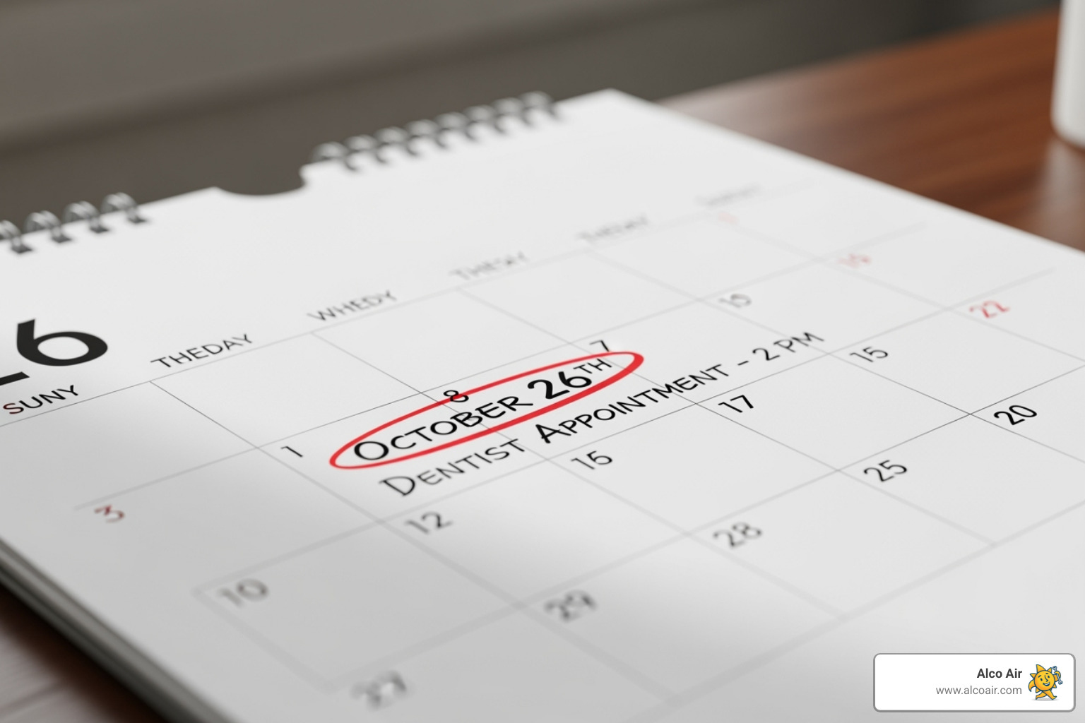 Calendar with "Spring AC Tune-Up" marked - AC maintenance Longview TX