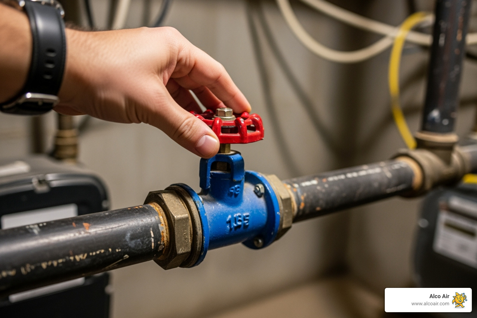 hand turning a main water shut-off valve - 24 hours plumbers