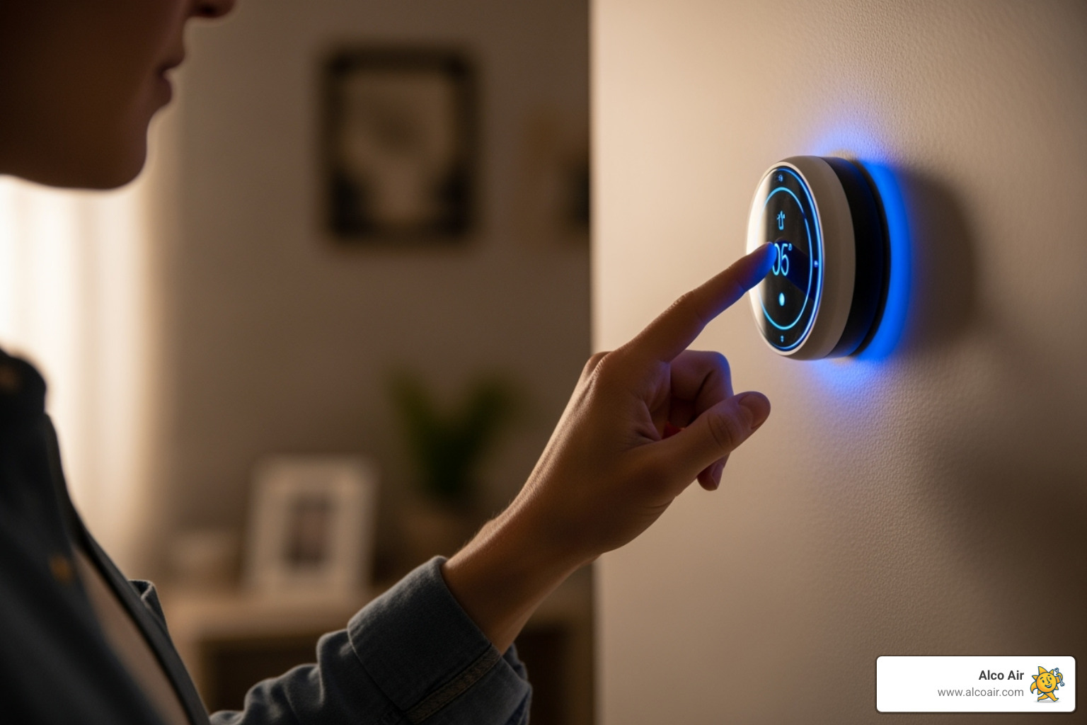 a homeowner adjusting a smart thermostat - Air conditioner repair Longview a homeowner adjusting a smart thermostat - Air conditioner repair Longview