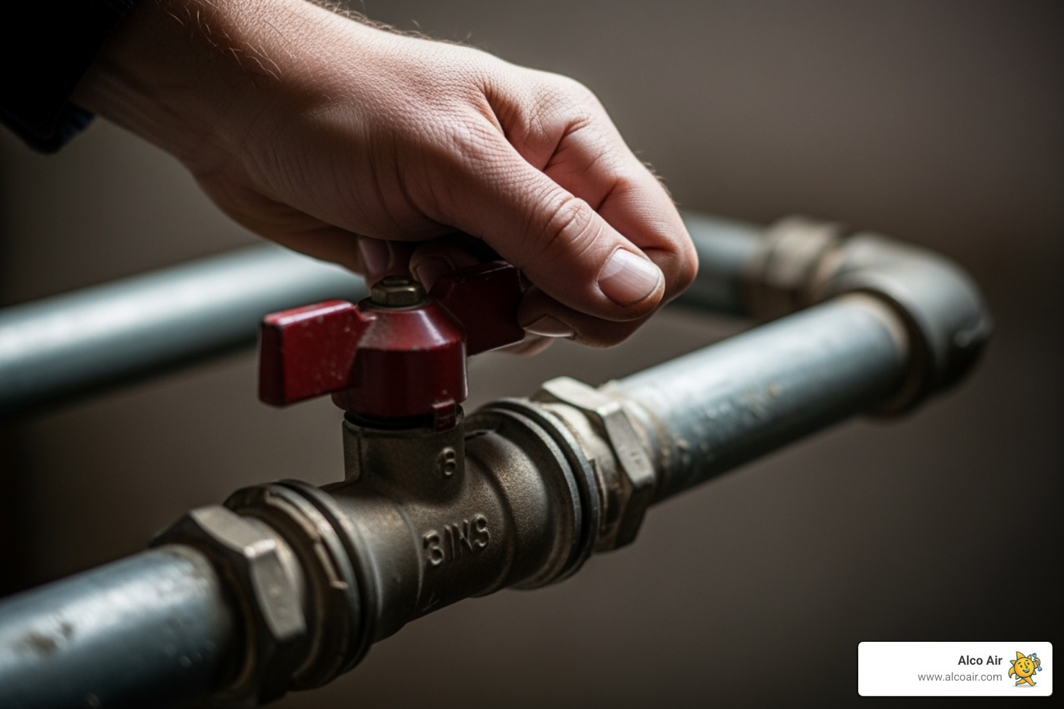 of a hand shutting off a water valve - emergency water heater repair in henderson