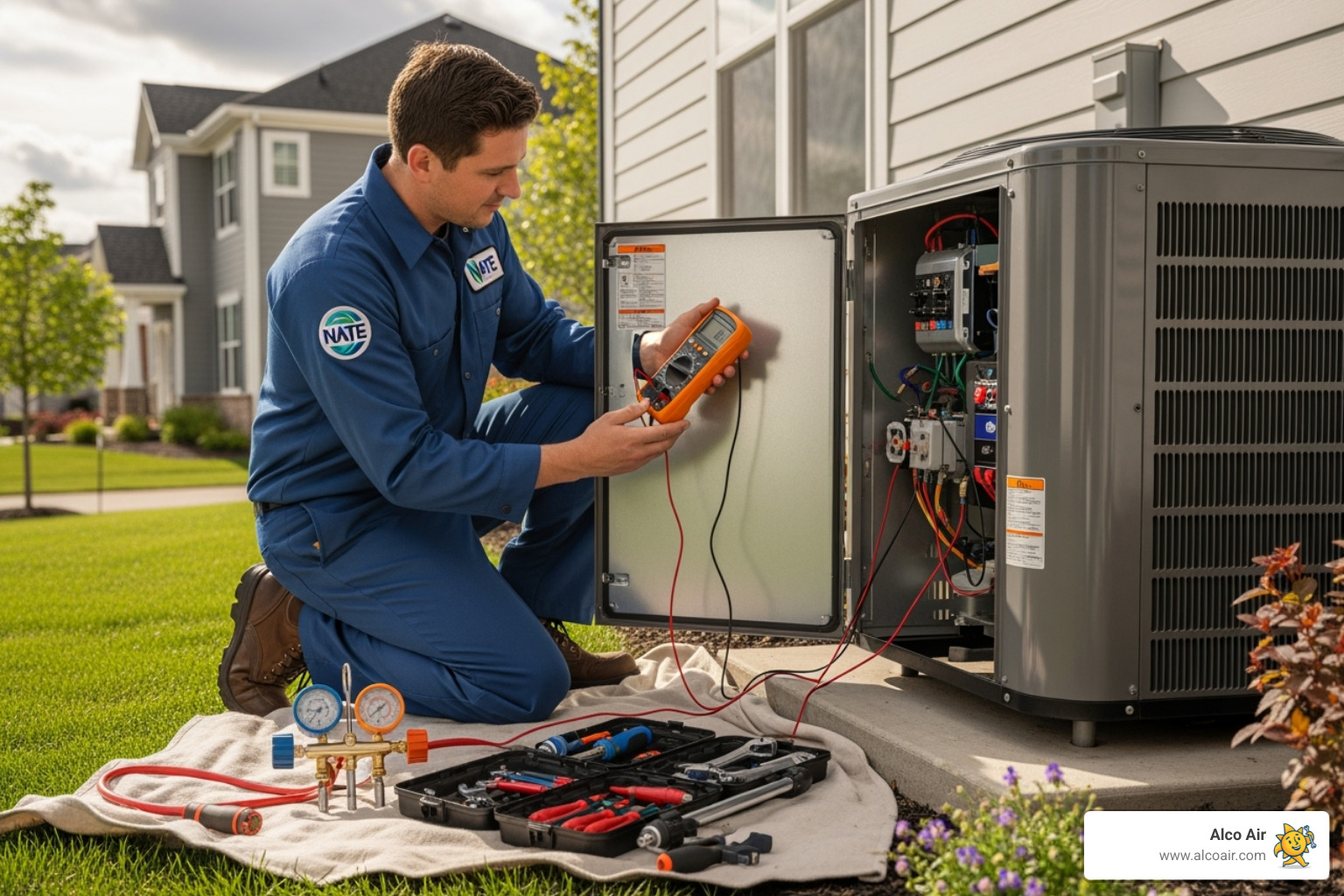 A NATE-certified technician servicing an HVAC unit - Indoor air quality Longview