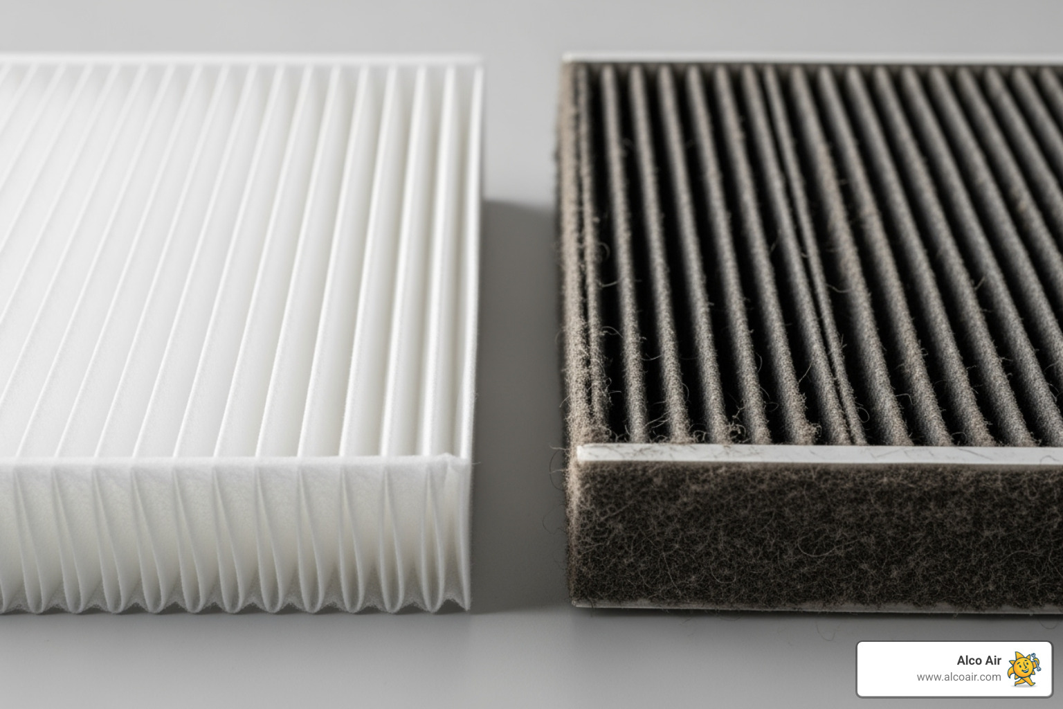 High-quality HEPA filter next to a standard, dirty filter - duct cleaning for allergies
