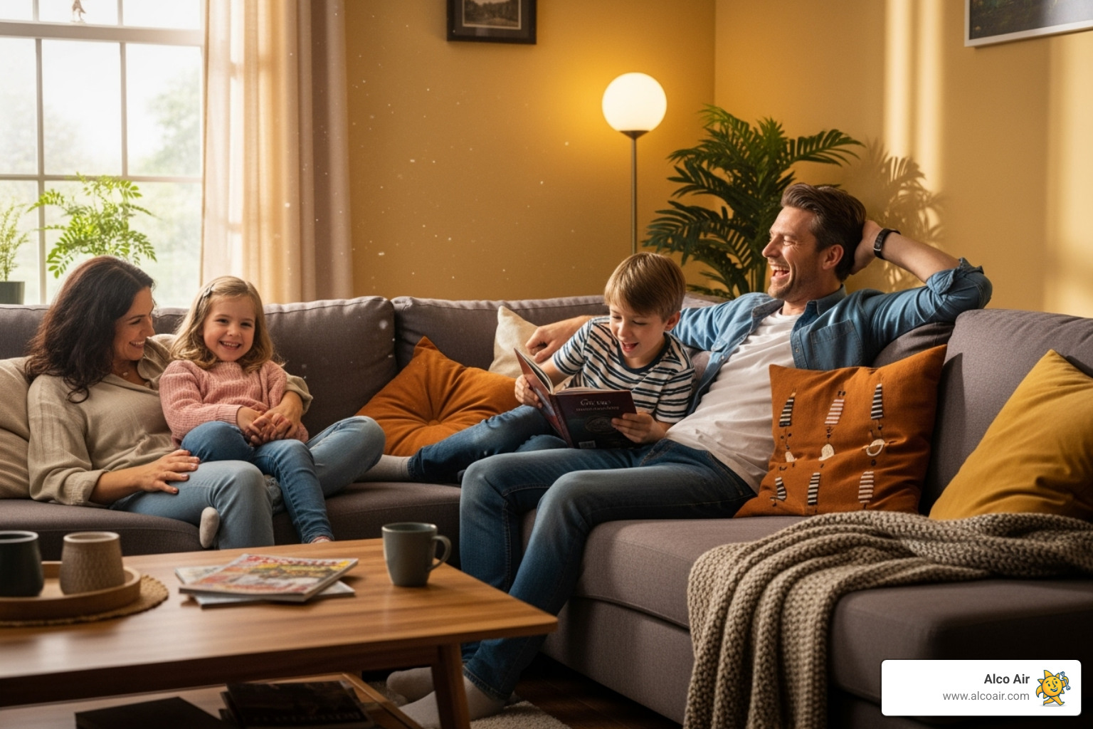 Happy family enjoying a warm home after heater maintenance - Heater Repair Longview
