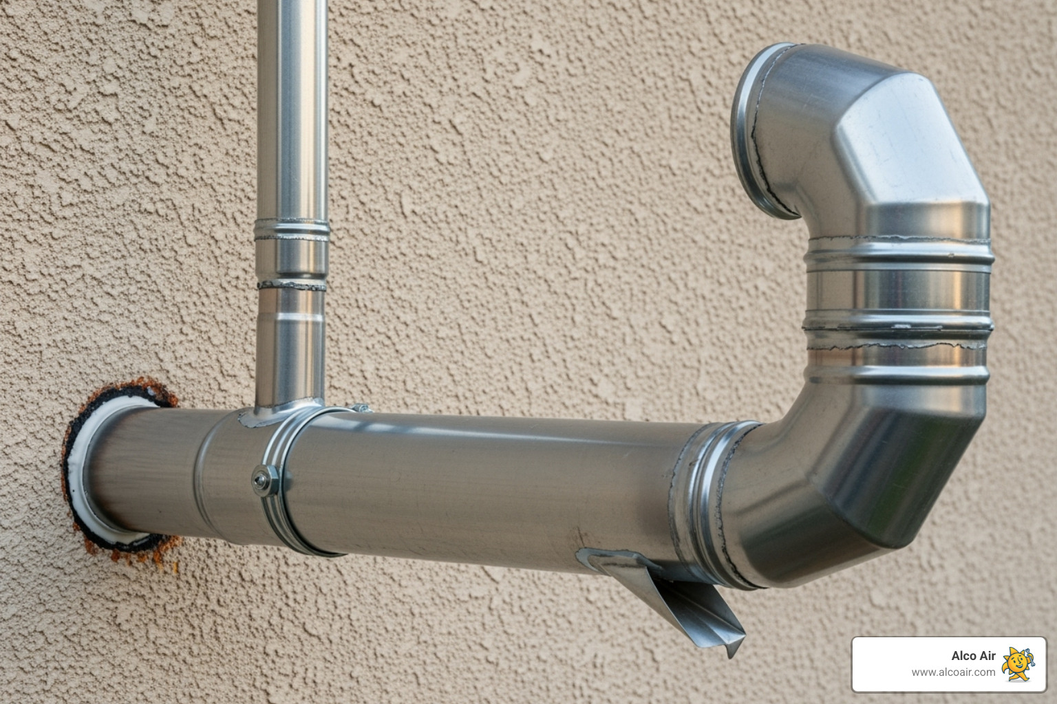 A properly installed vent pipe exiting an exterior wall, demonstrating correct ventilation for a gas tankless water heater - tankless water heater installation