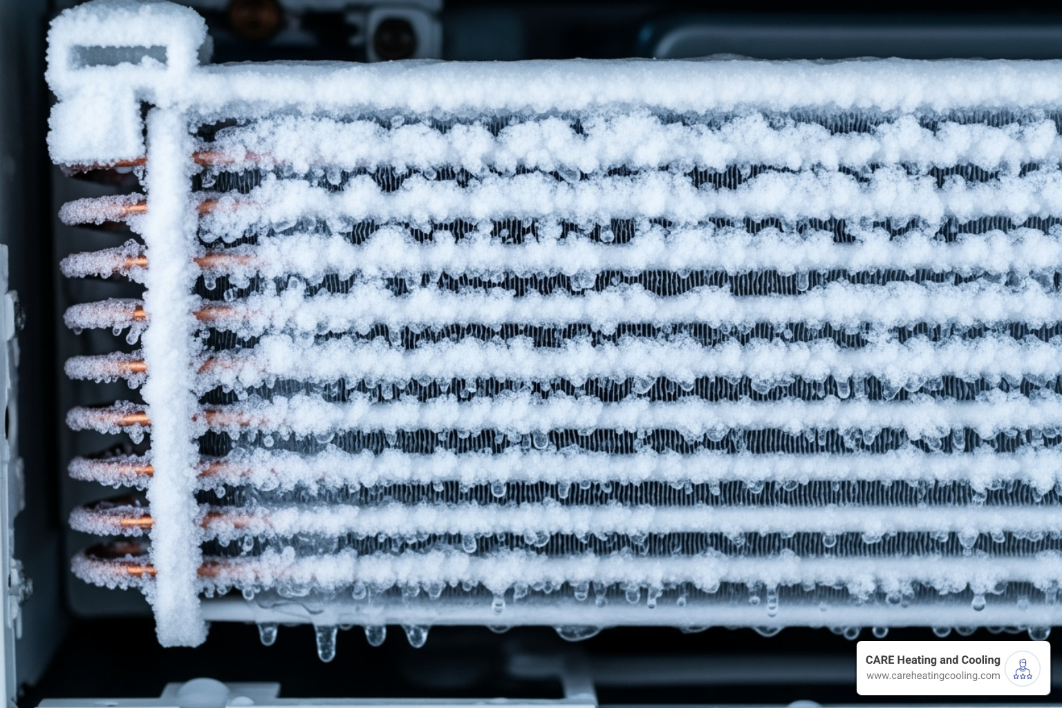 Image of a frozen evaporator coil - AC blowing warm air