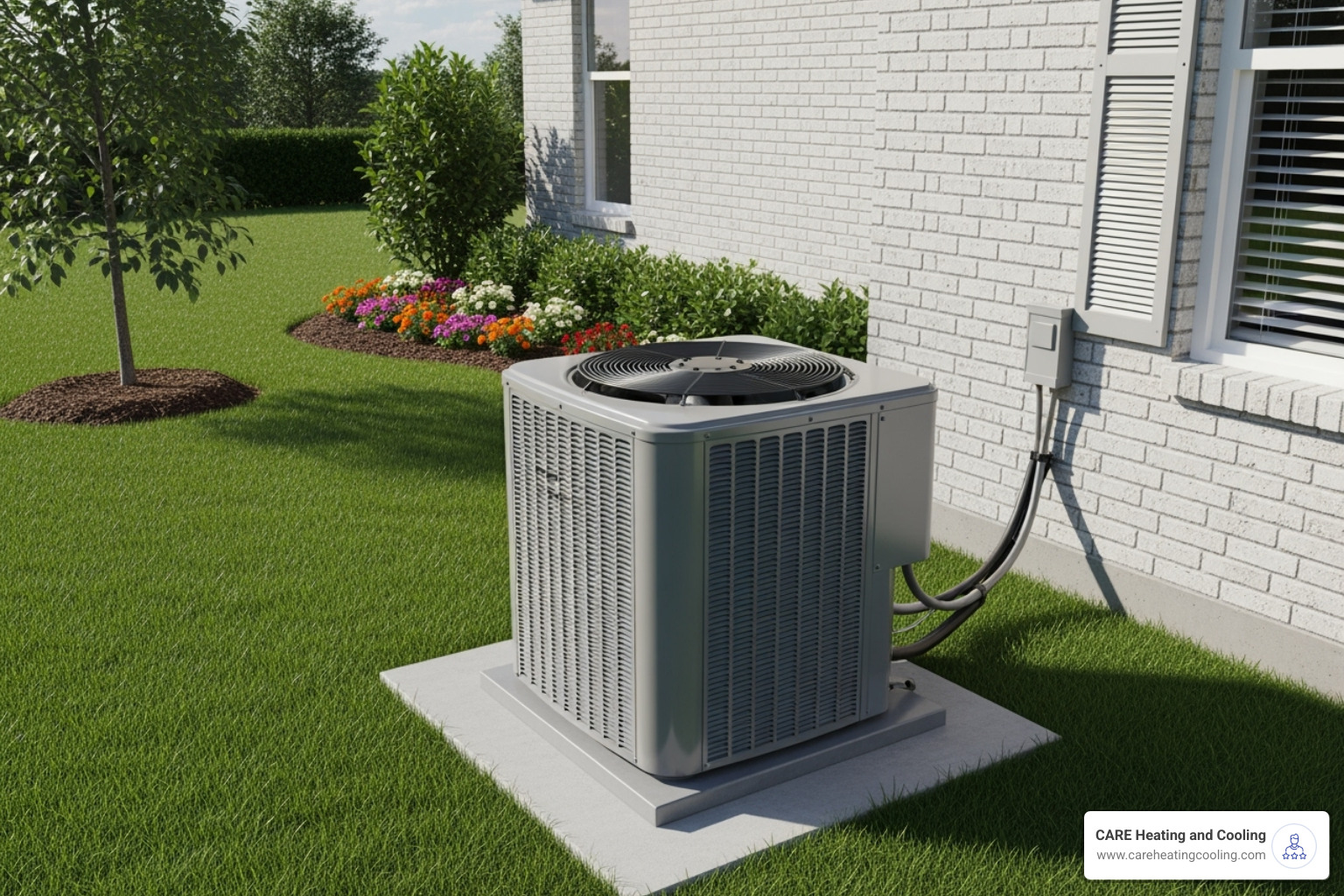 Image of a clean outdoor condenser unit free of debris - AC blowing warm air