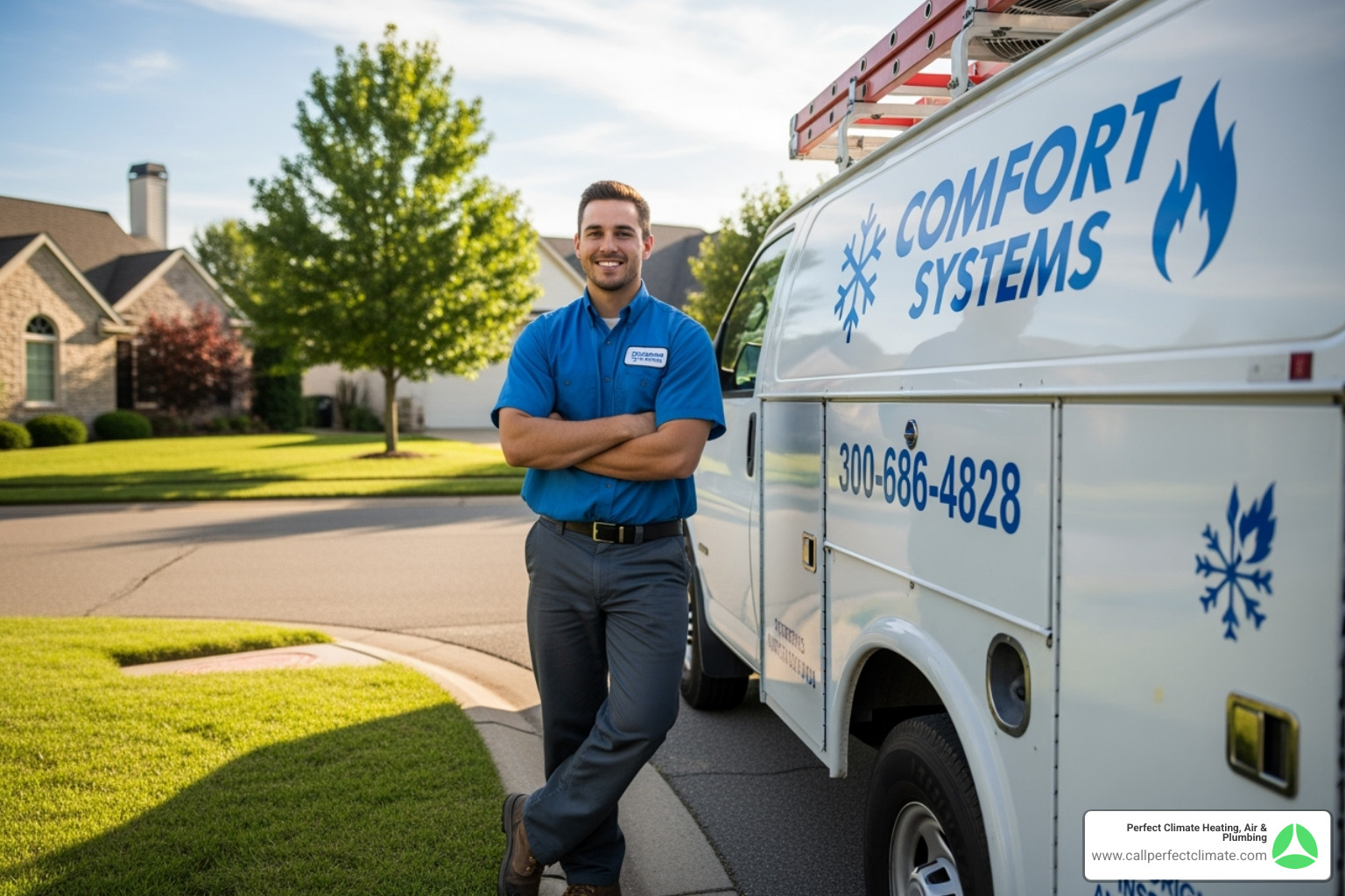 Image of a friendly technician with a service van - furnace repair evansville