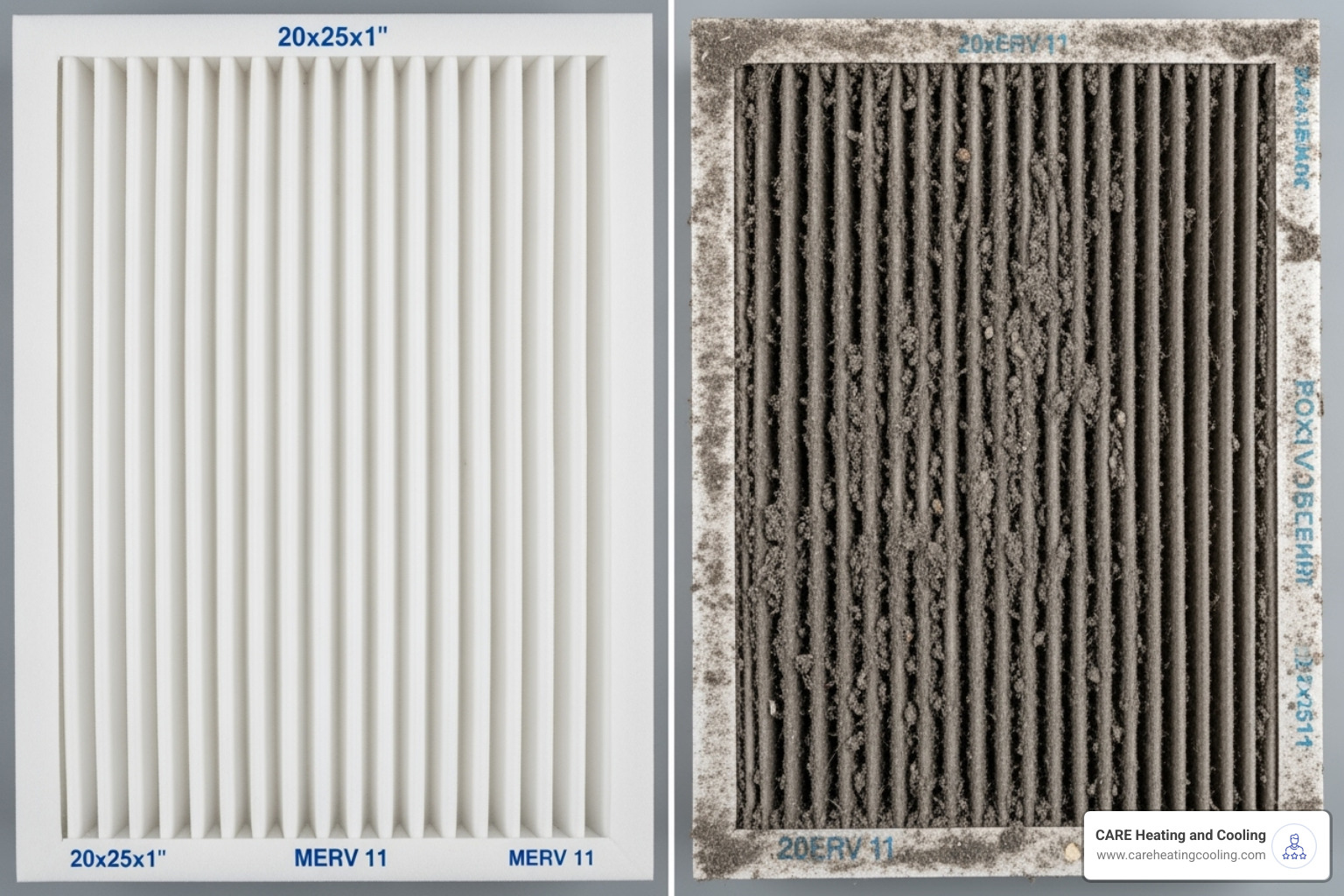 comparing a dirty, clogged air filter to a new, clean one - AC not turning on