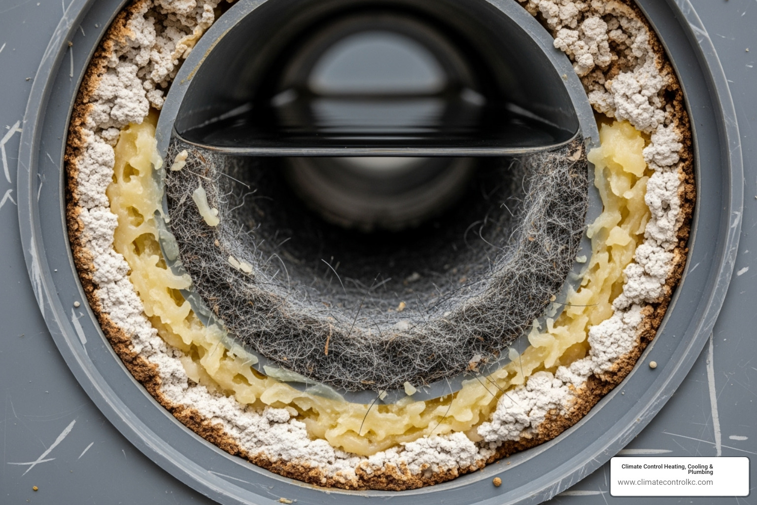 of a cross-section of a clogged pipe showing layers of buildup - Clogged drain service