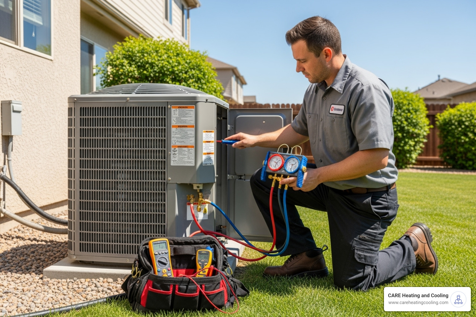Technician performing a diagnostic check on a central air unit - ac repair lewis center
