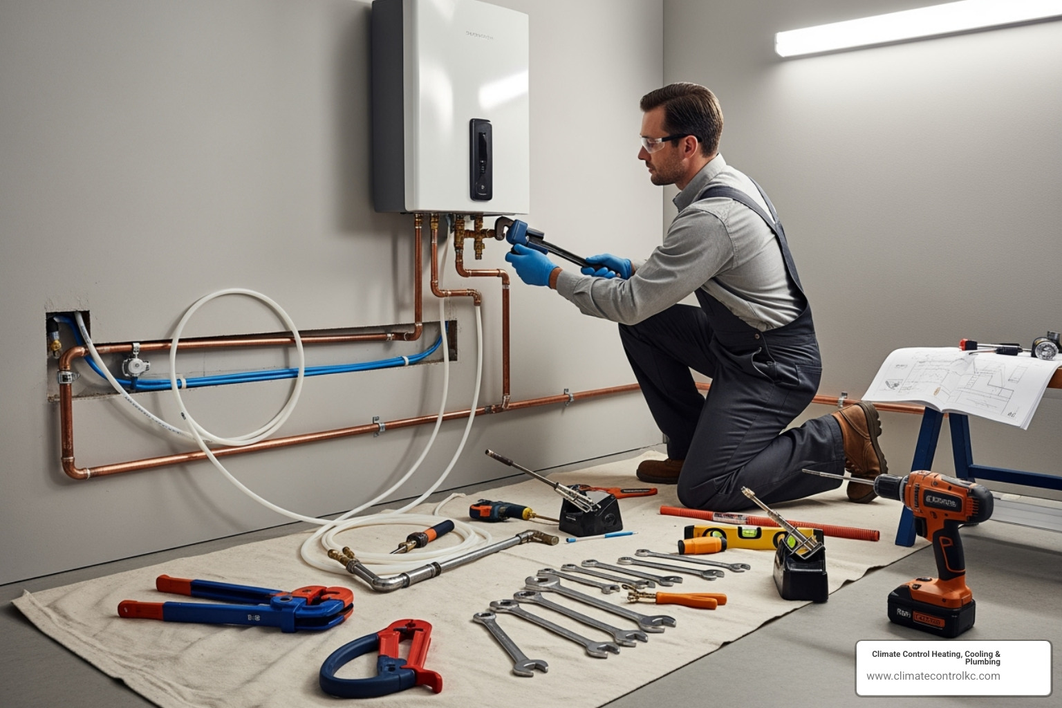 clean, professional installation of a tankless water heater in progress - tankless water heater Shawnee clean, professional installation of a tankless water heater in progress - tankless water heater Shawnee