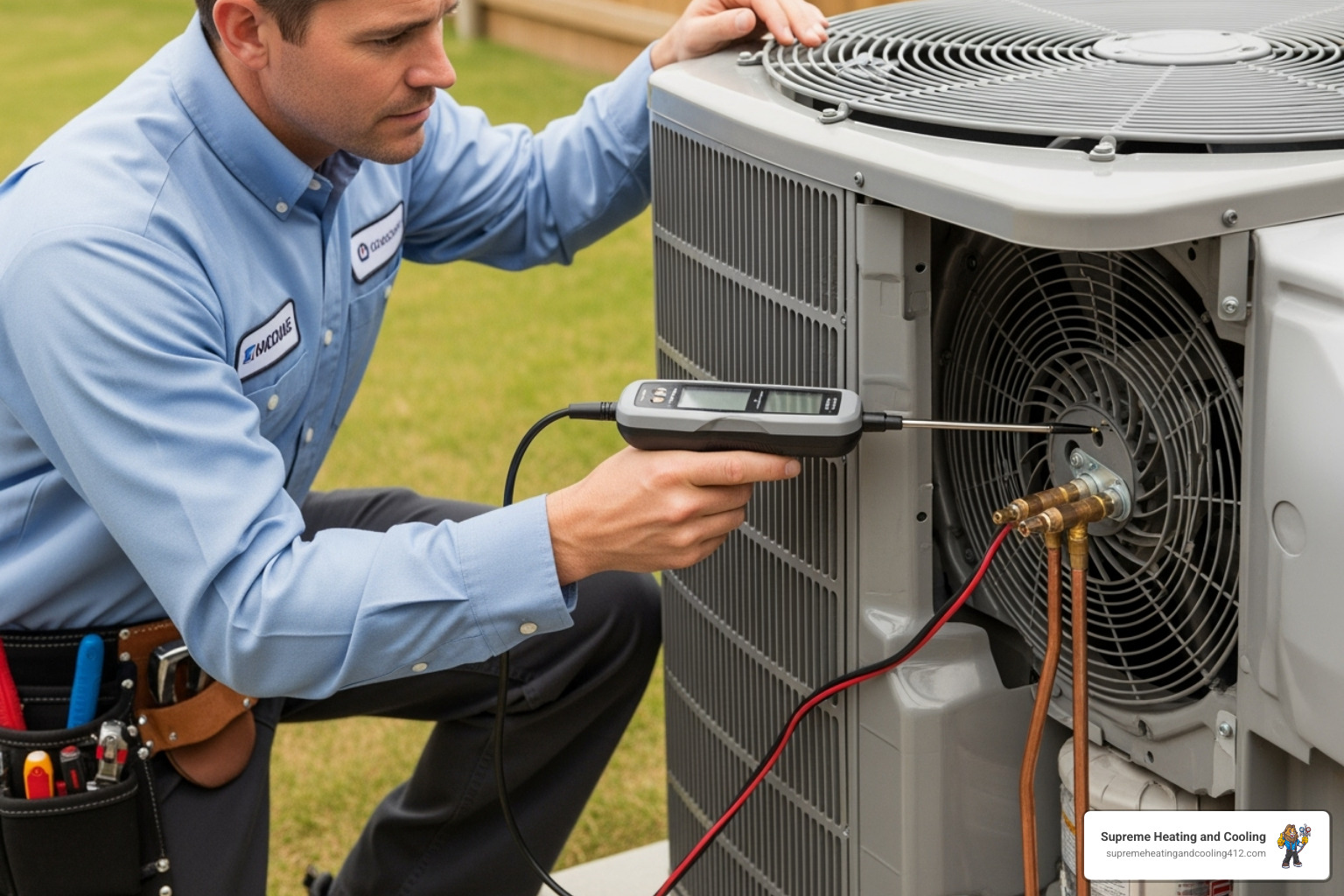 HVAC technician using an electronic leak detector - AC freon leak