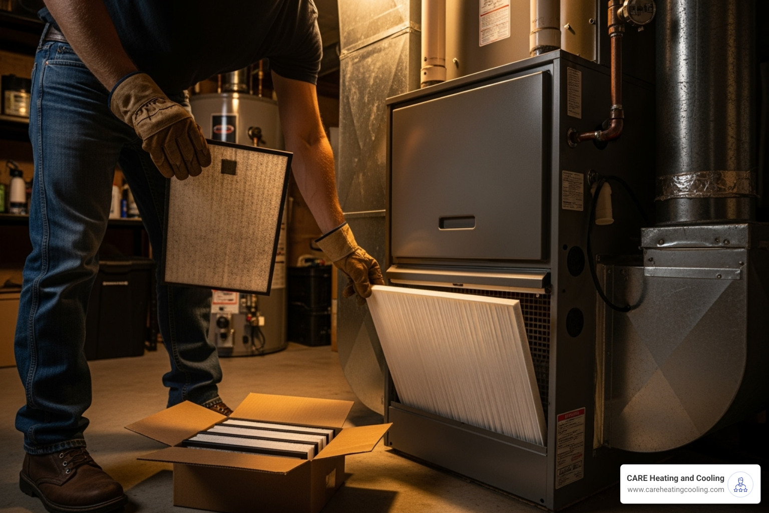 person changing a furnace air filter - Heating system problems person changing a furnace air filter - Heating system problems