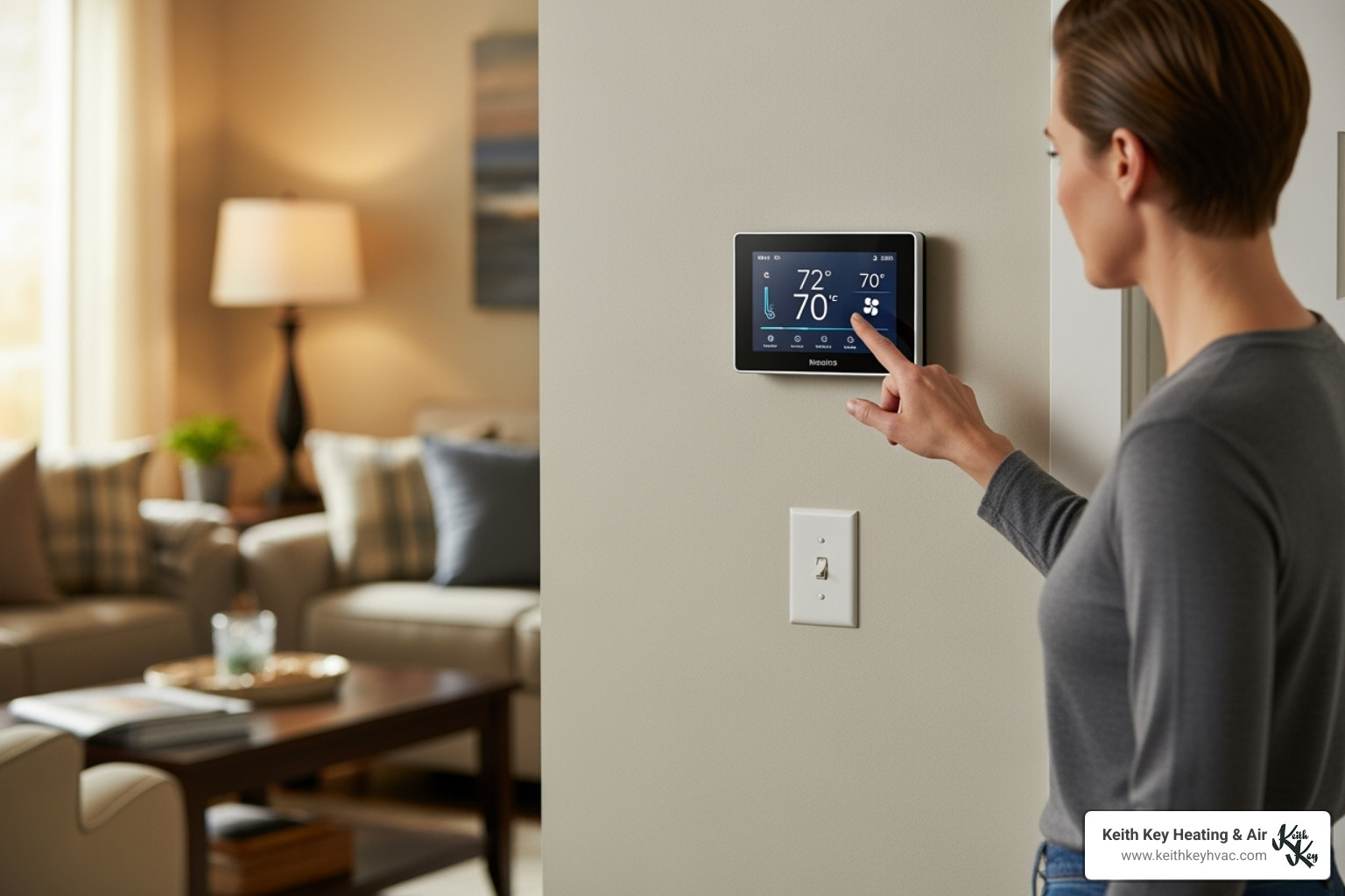 a person checking a thermostat - AC blowing warm air a person checking a thermostat - AC blowing warm air