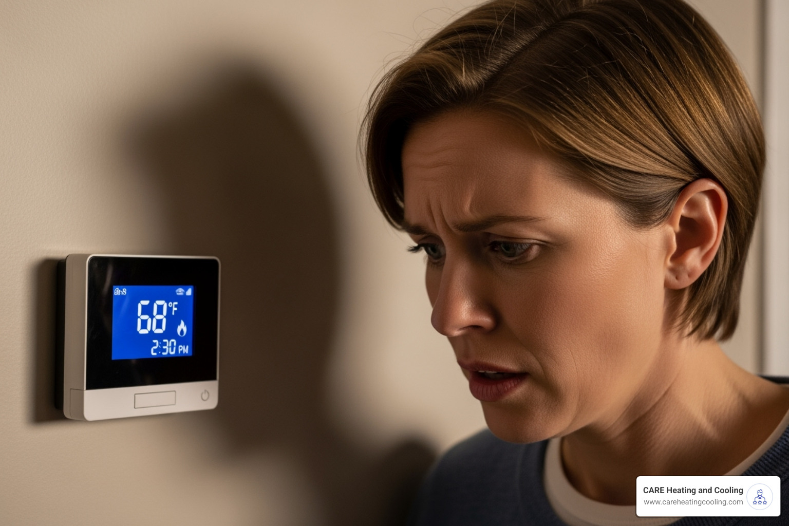 homeowner looking concerned at their thermostat - air conditioning repair westerville homeowner looking concerned at their thermostat - air conditioning repair westerville