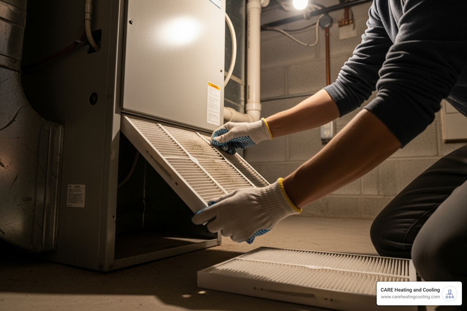 homeowner changing air filter - Energy efficient HVAC