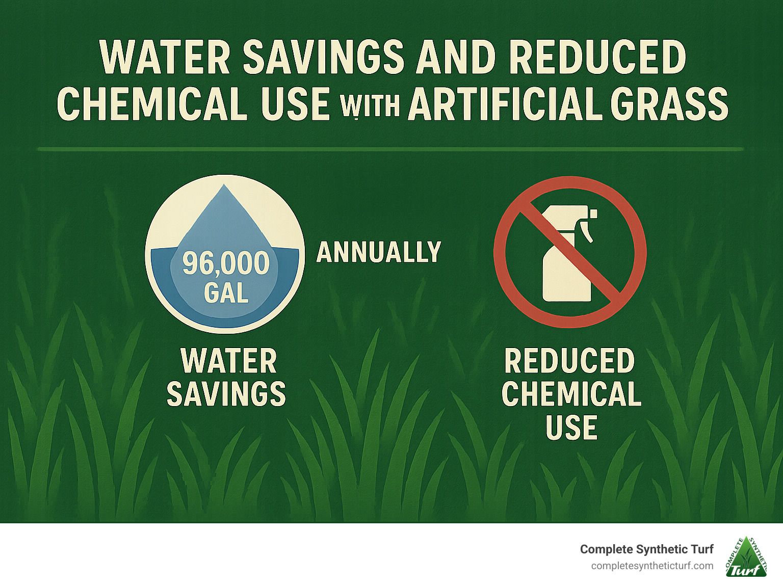 infographic showing water savings and reduced chemical use with artificial grass - artificial grass supplier infographic 