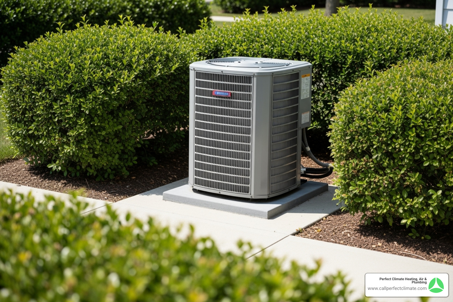 Clean outdoor AC unit with clear space around it - AC system not cooling