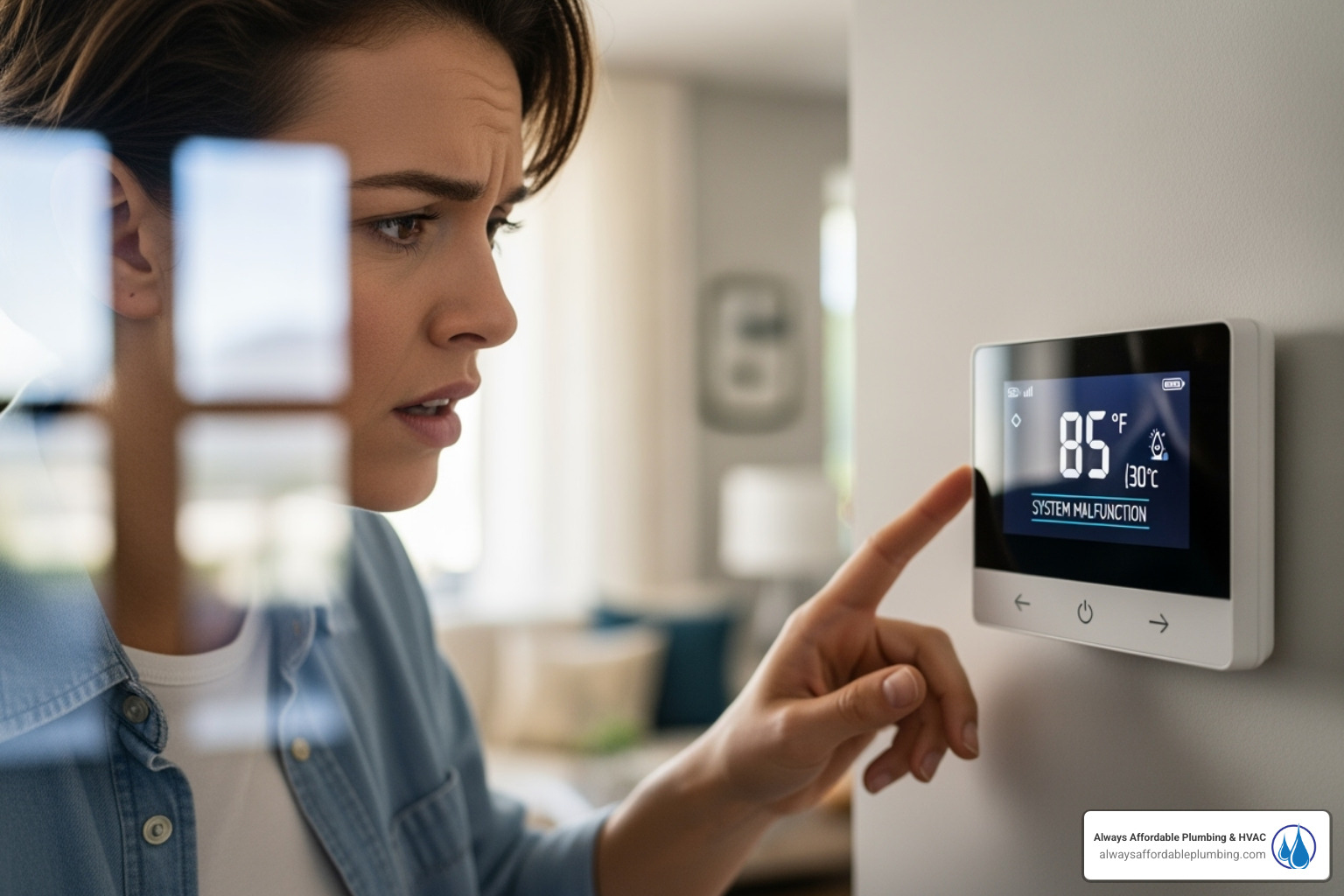 Image of a homeowner looking concerned at their thermostat - Elk Grove HVAC company
