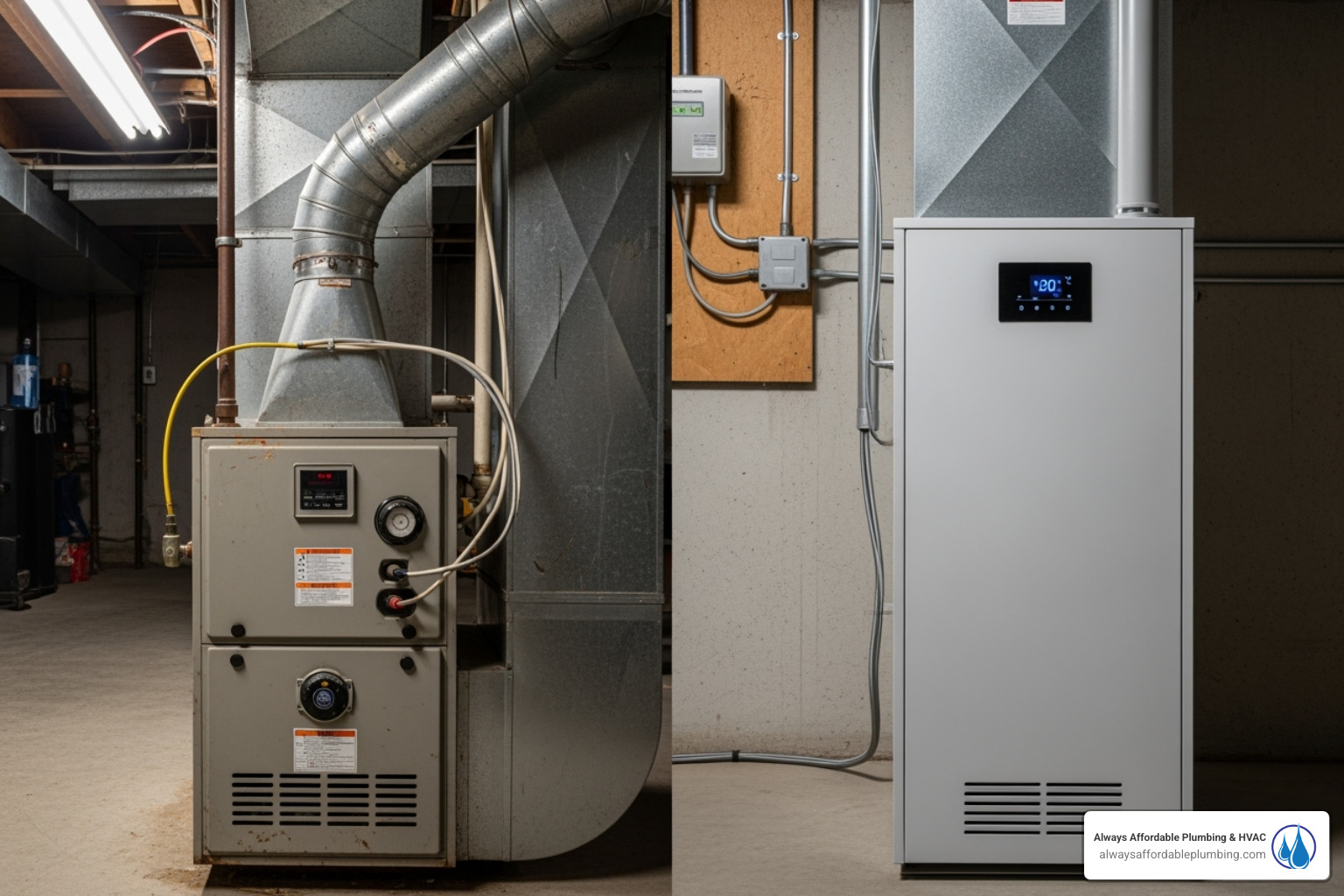 old furnace next to a new, modern one - Electric furnace repair