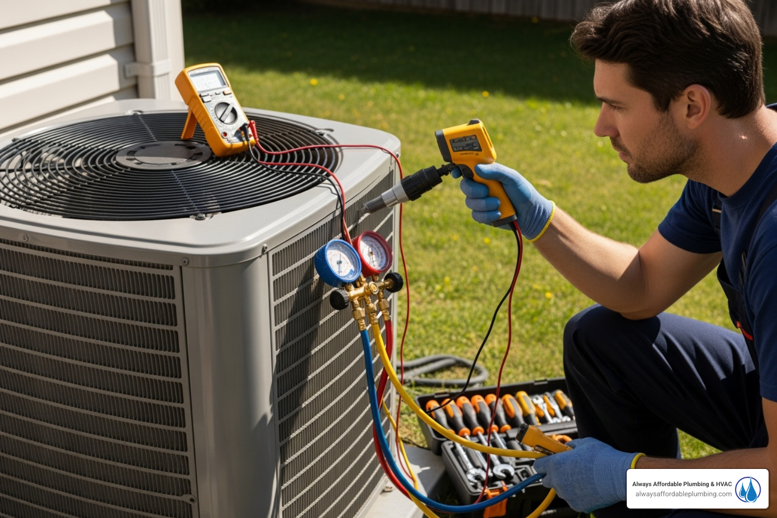 technician using diagnostic tools on an AC unit - ac repair folsom
