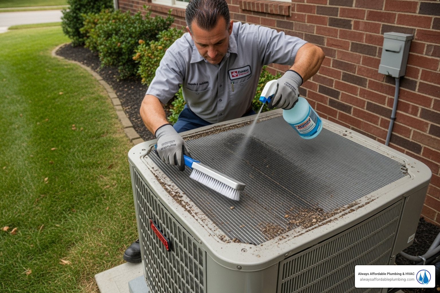 technician cleaning an AC unit's condenser coils - ac repair folsom