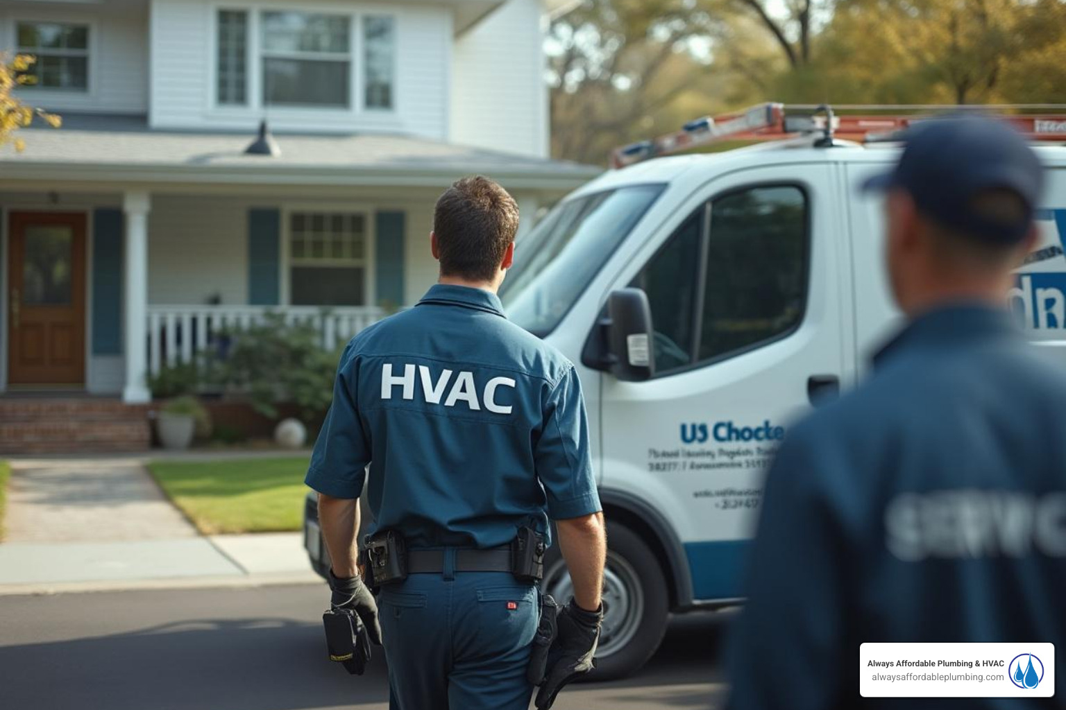 A professional, uniformed technician from Always Affordable Plumbing & HVAC arriving in a branded service van, ready to provide expert service. - emergency ac repair elk grove ca