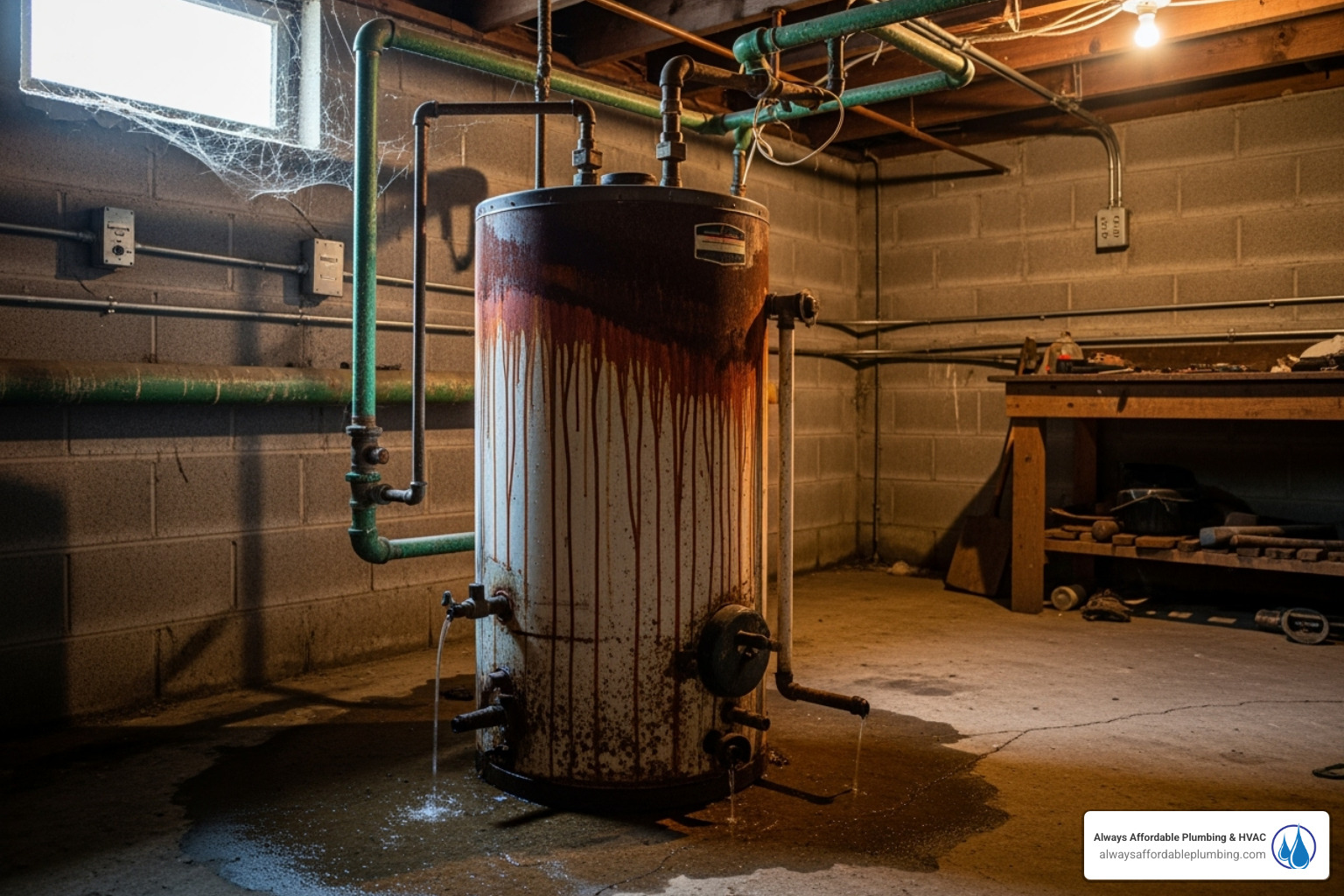 rusty, leaking old water heater - water heater installation near