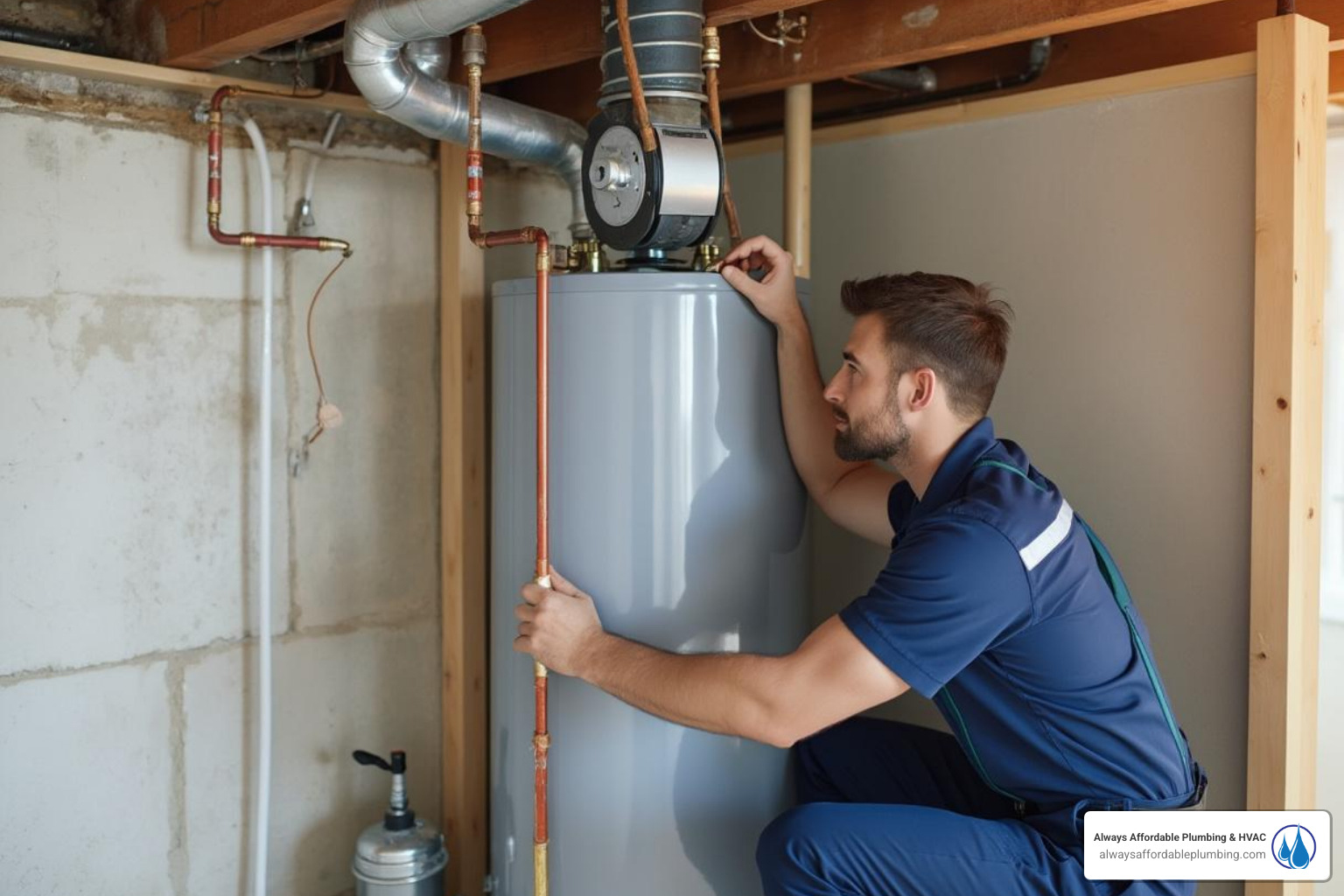 technician neatly installing a new water heater - water heater installation near