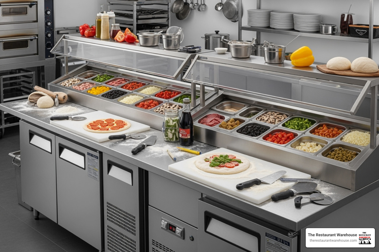 Two different sized pizza prep tables to illustrate scale - Pizza Prep Table