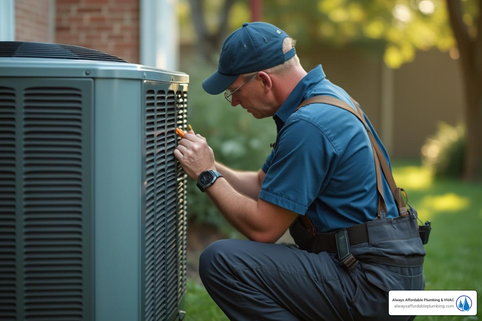 An HVAC technician inspecting an outdoor AC unit, highlighting the need for professional diagnosis - AC blowing warm air