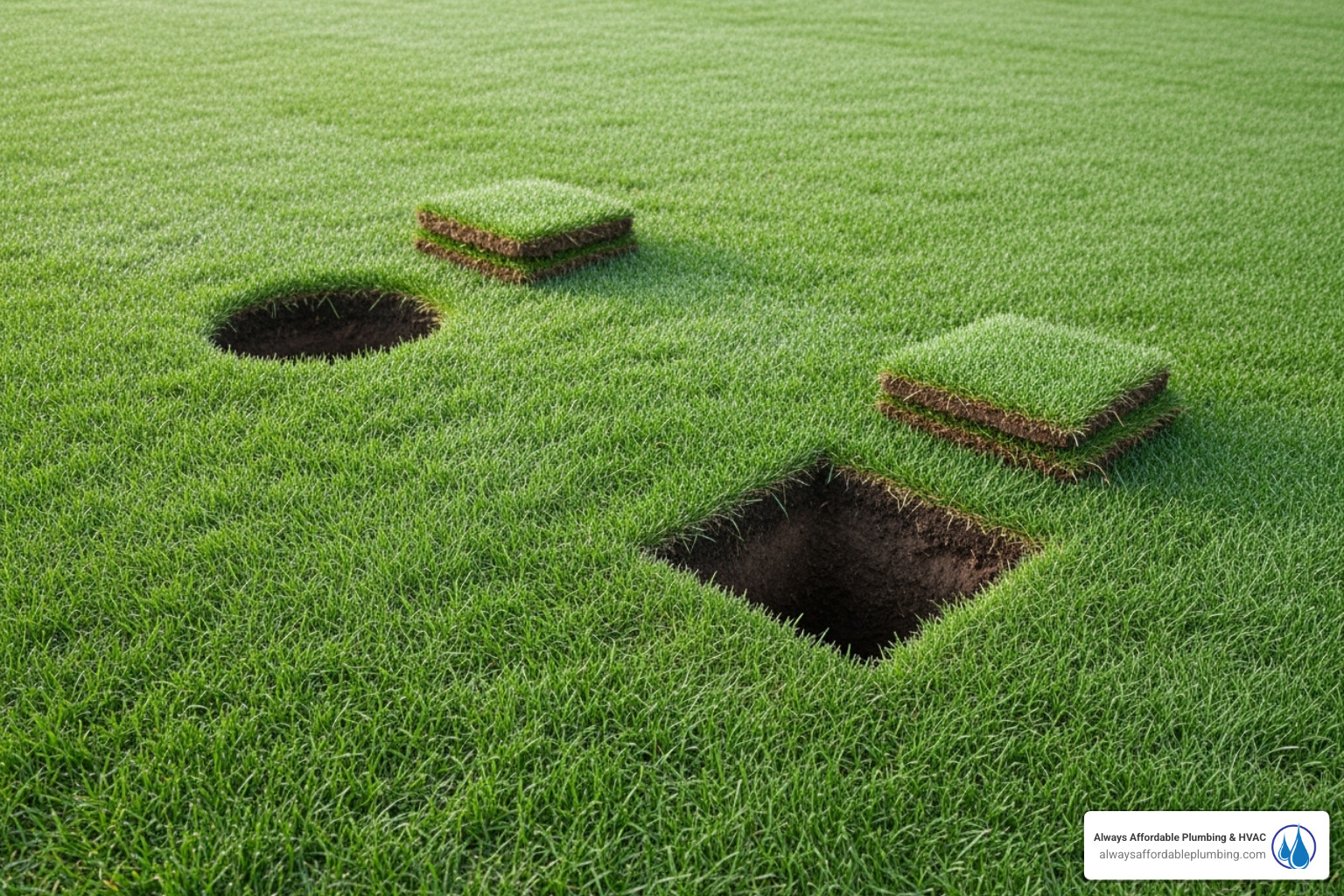 a pristine lawn with small access points for trenchless repair - sewer line repair elk grove