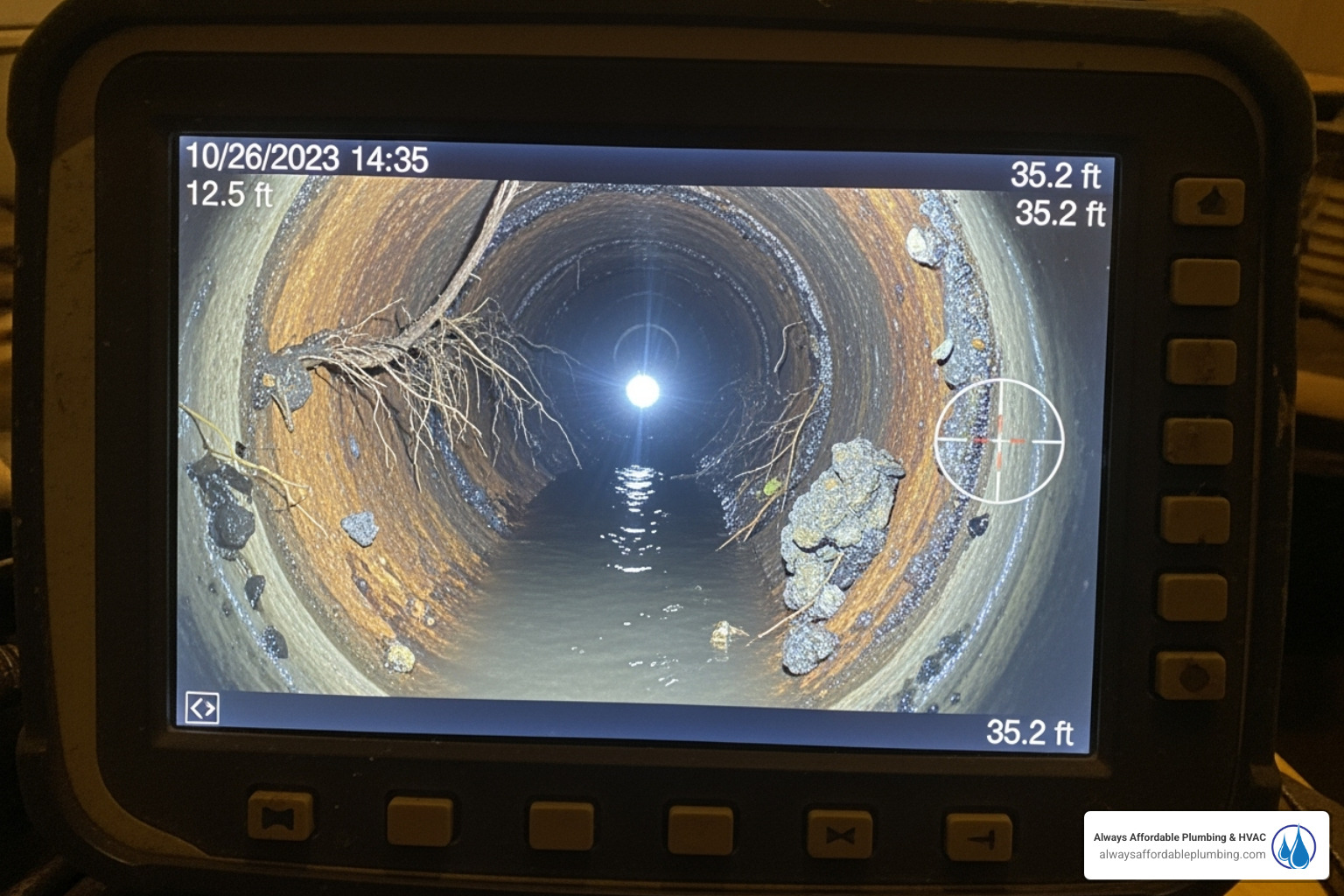 a sewer camera inspection screen showing the inside of a pipe - sewer line repair elk grove